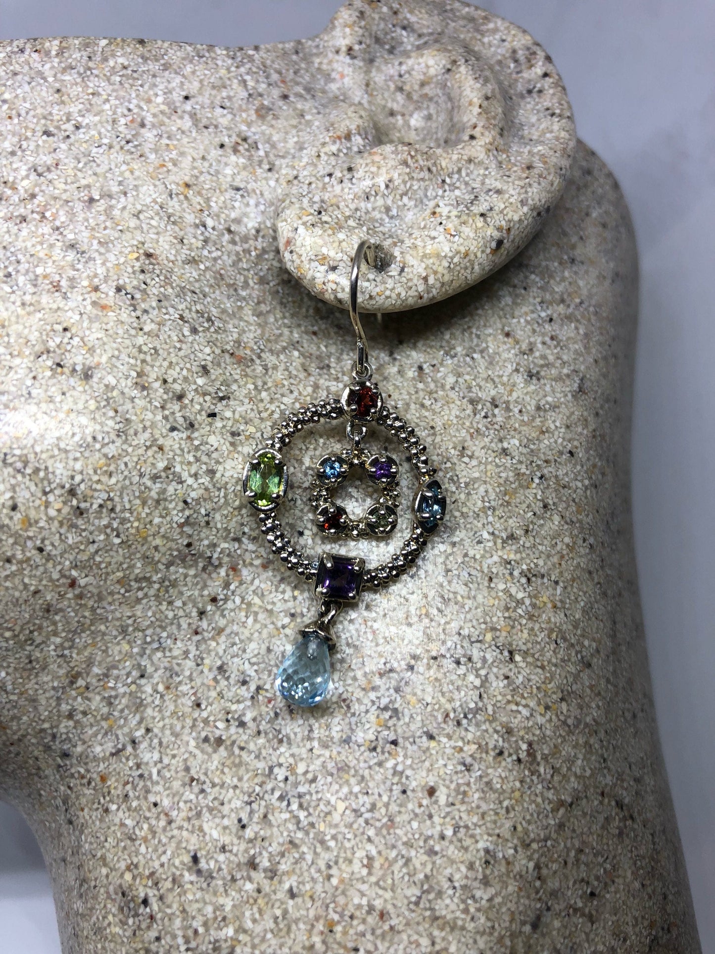 Vintage Mixed Genuine Citrine Gemstone Filigree 925 Sterling Silver Dangle Chandelier Earrings