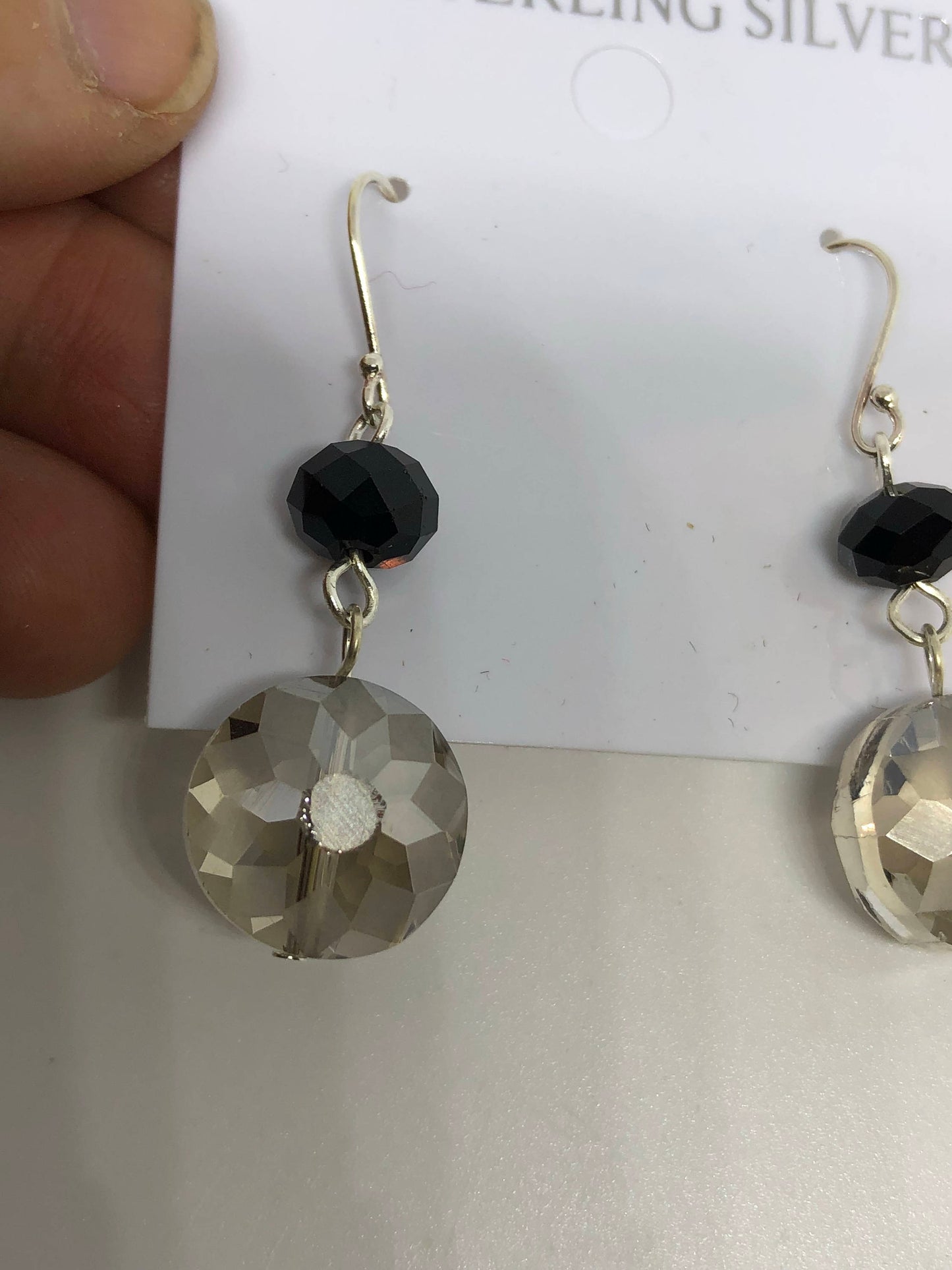 Antique Crystal Charm Gemstone Sterling Silver Dangle Earrings