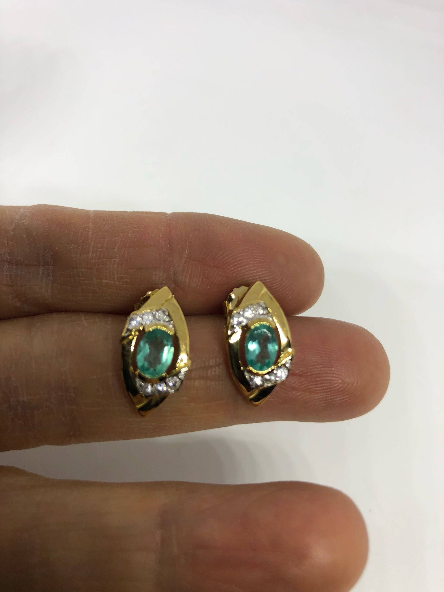 Vintage Mixed Genuine Blue Flourite Gemstone Filigree Golden 925 Sterling Silver Earrings