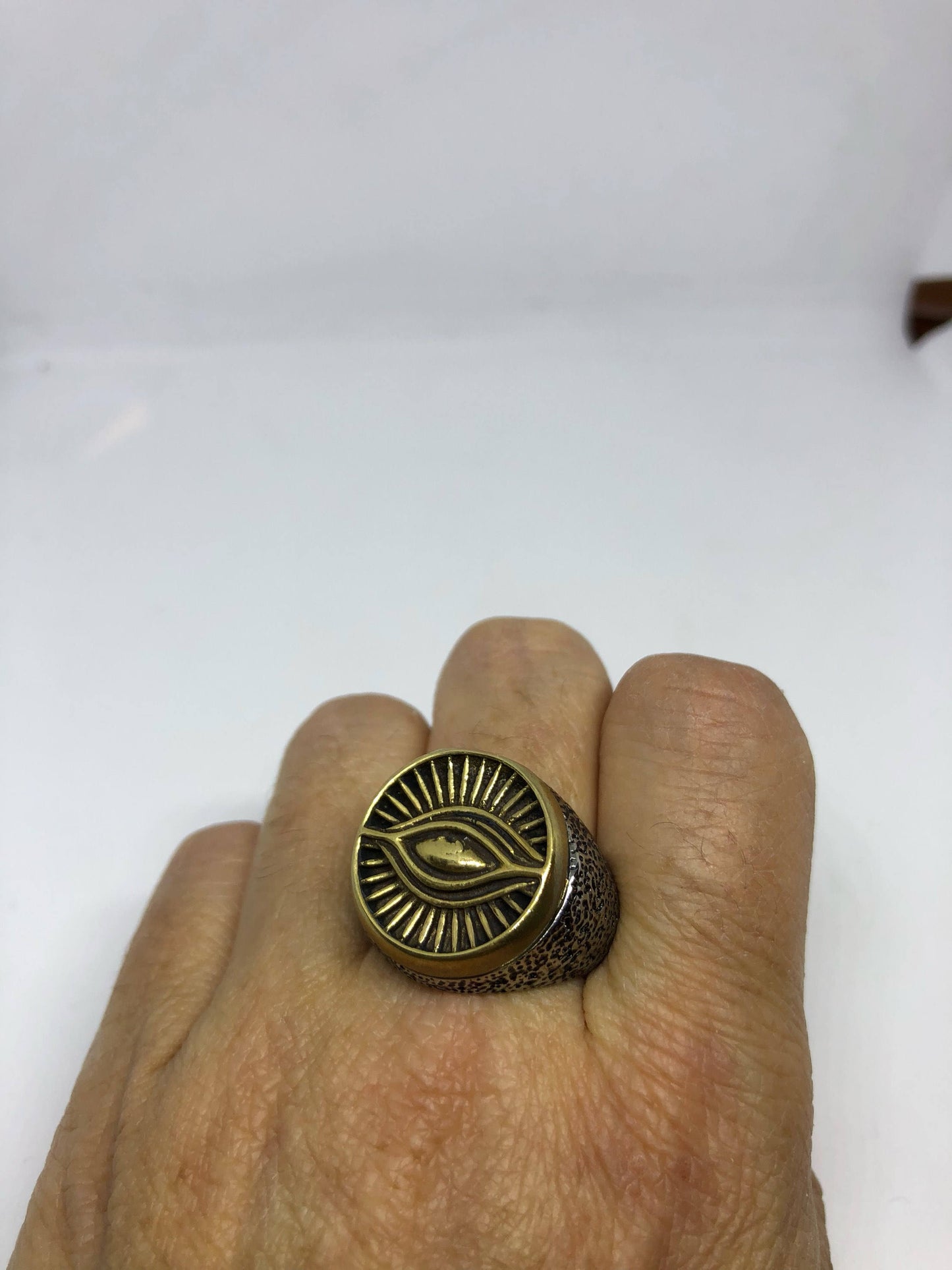 Vintage Gothic Gild and Silver Stainless Steel Illuminati Eye Mens Ring