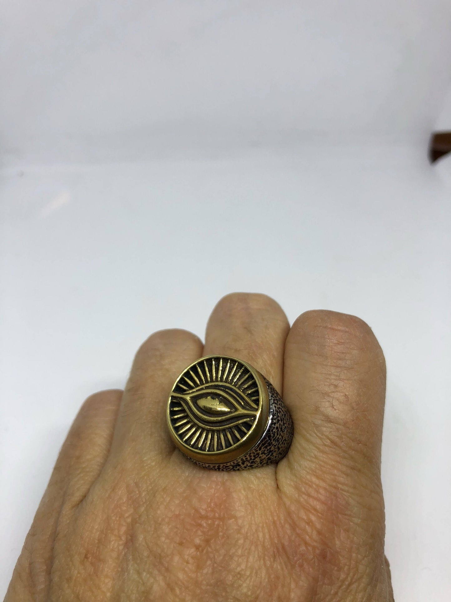 Vintage Gothic Gild and Silver Stainless Steel Illuminati Eye Mens Ring