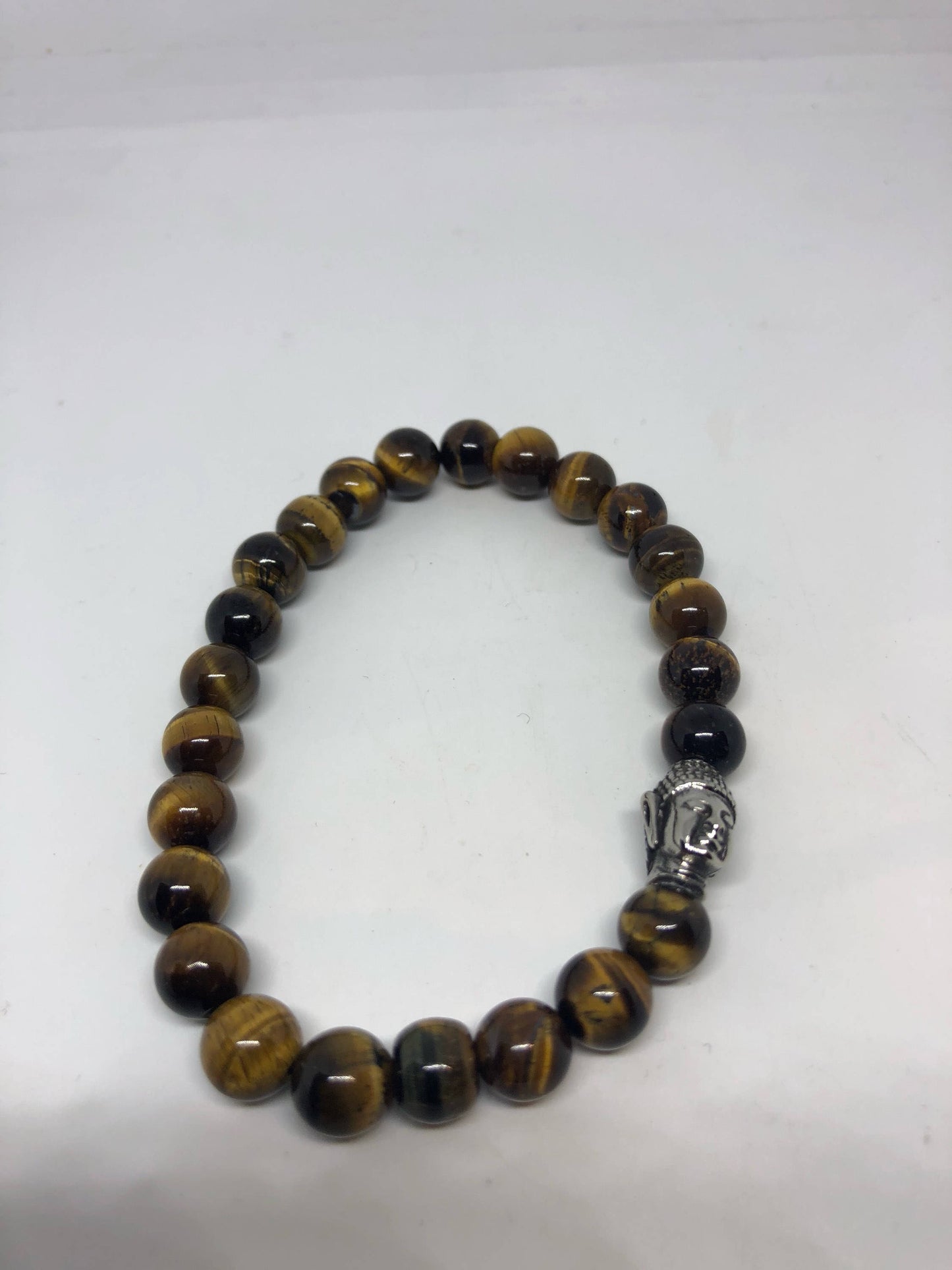 Vintage style unisex mens tigers eye stretch skull bracelet
