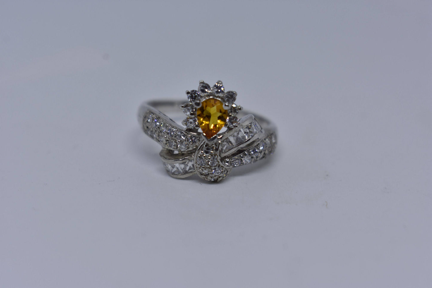 Vintage Golden Citrine Ring Deco 925 Sterling Silver