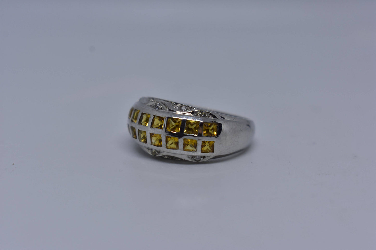 Vintage Golden Citrine Ring Deco 925 Sterling Silver
