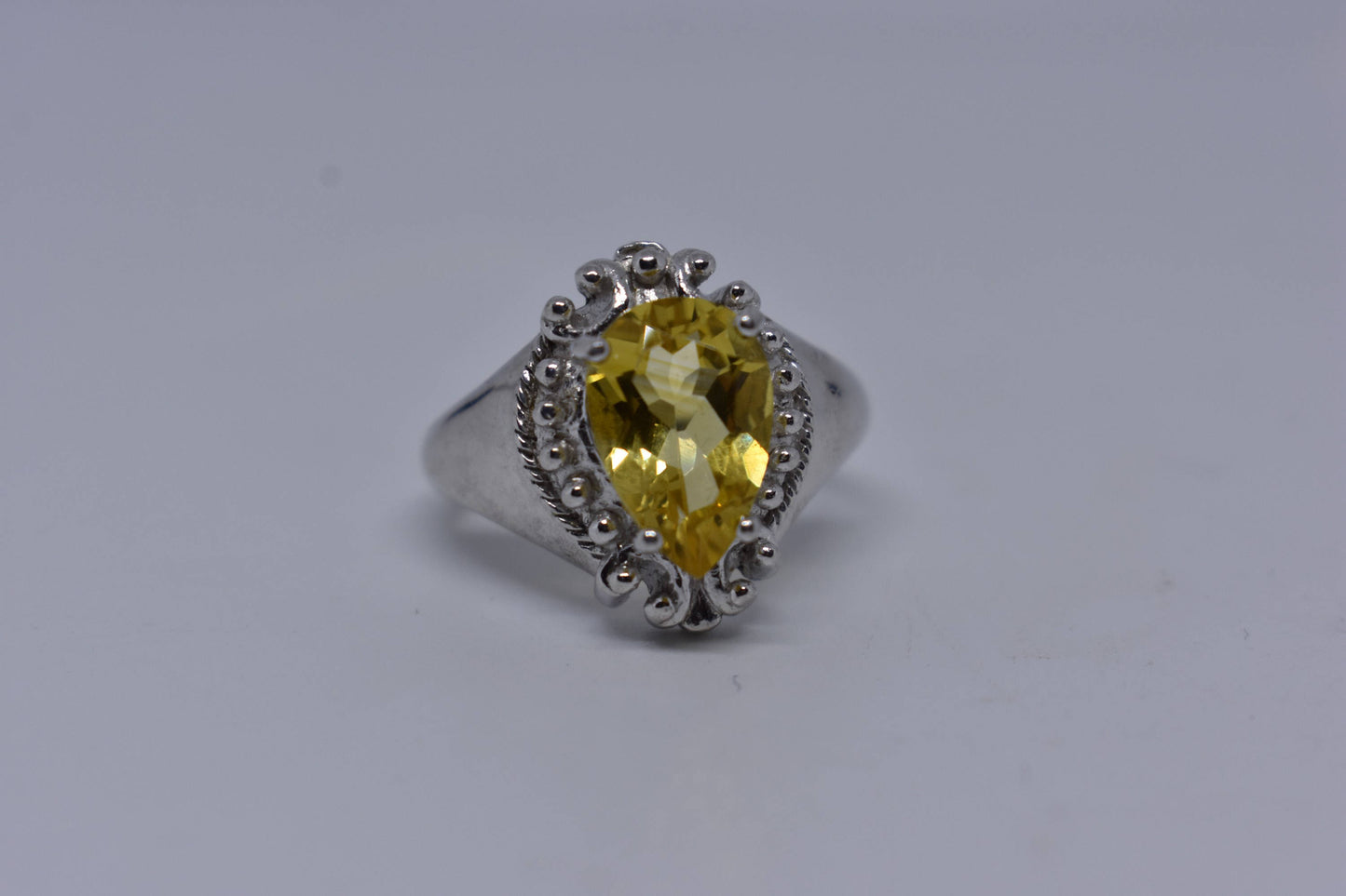 Vintage Golden Citrine Ring Deco 925 Sterling Silver