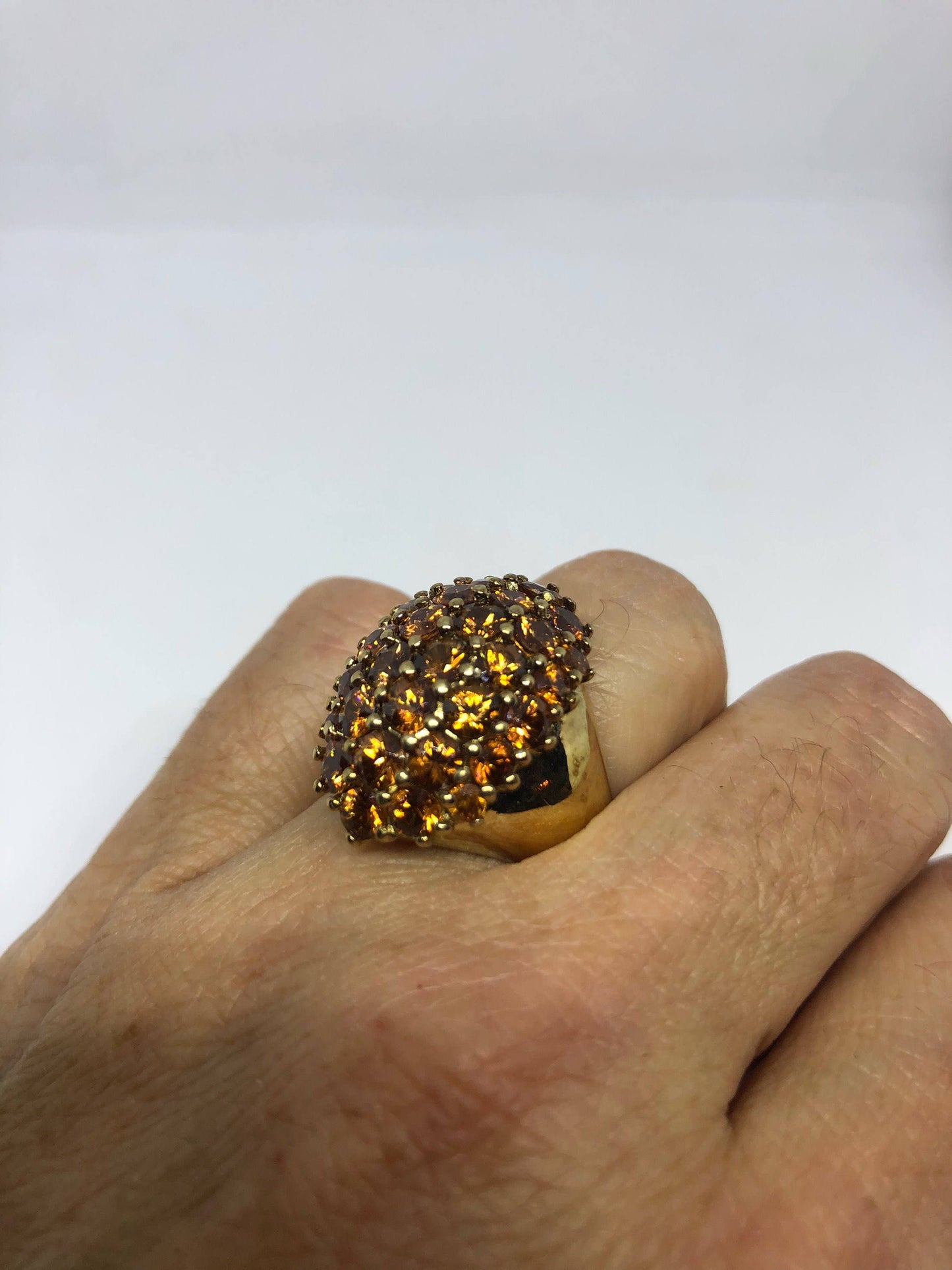 Vintage Golden Citrine Ring Deco 925 Sterling Silver