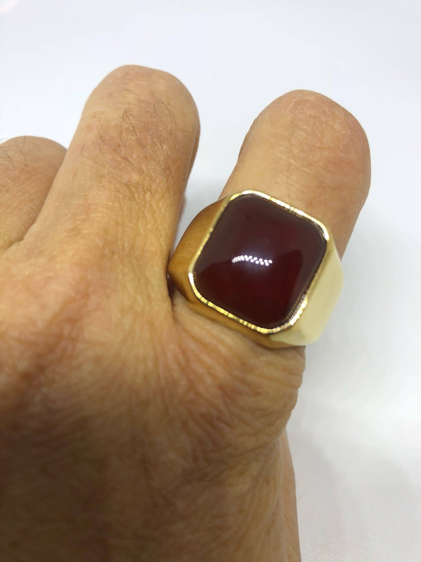 Vintage Gold Finished Genuine Red Carnelian Mens Ring