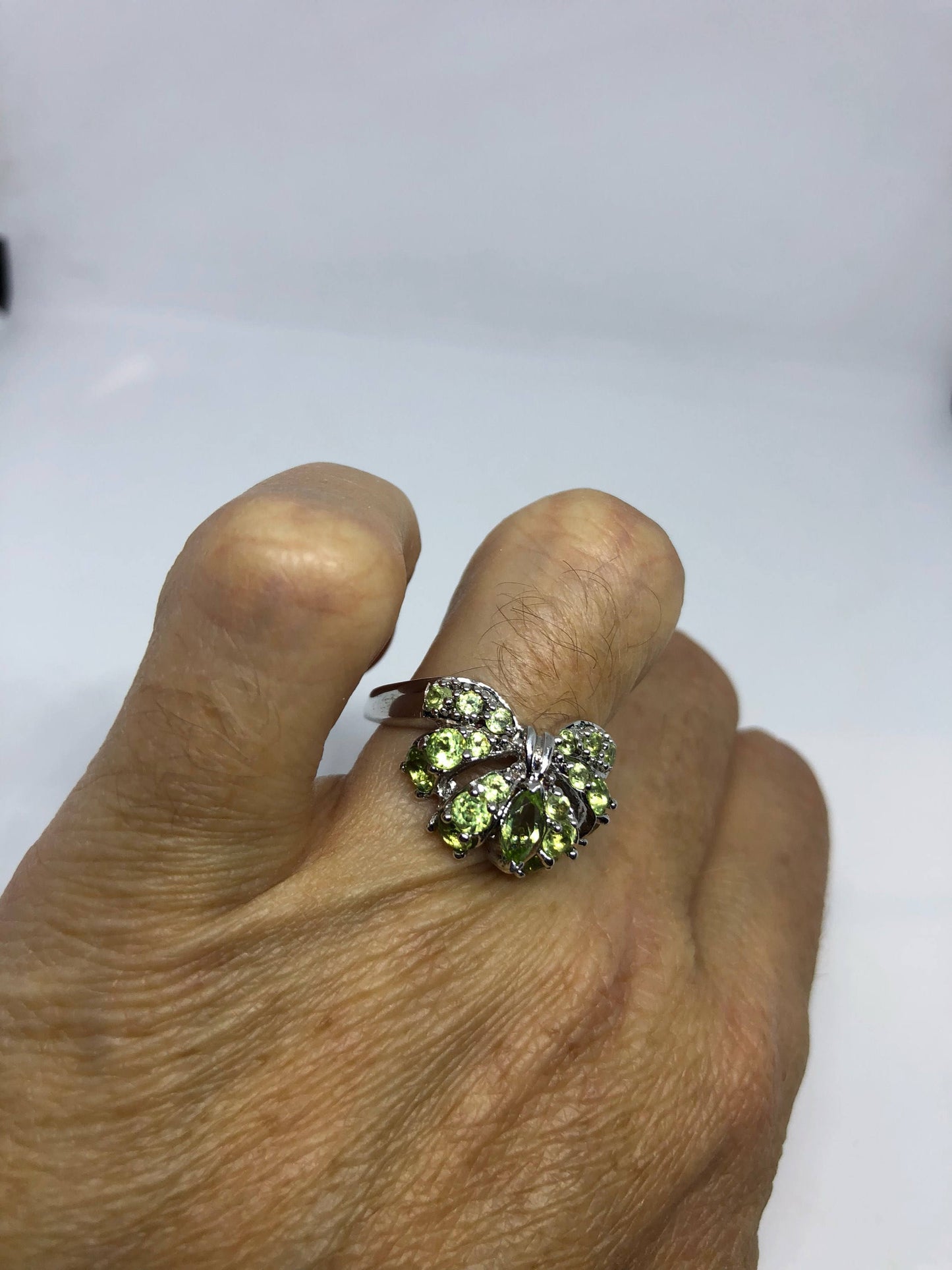 Vintage Handmade Genuine Green Peridot Filigree Setting 925 Sterling Silver Gothic Ring