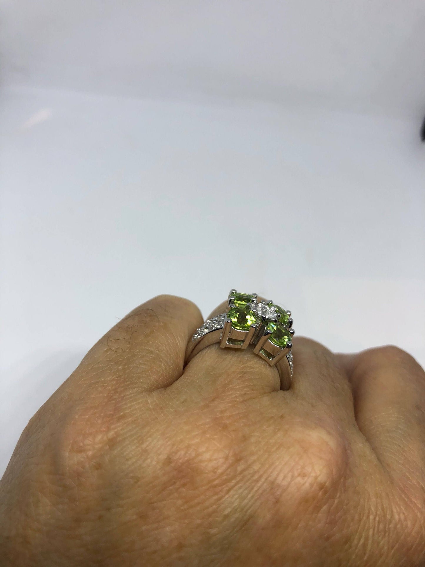 Vintage Handmade Genuine Green Peridot Filigree Setting 925 Sterling Silver Gothic Ring