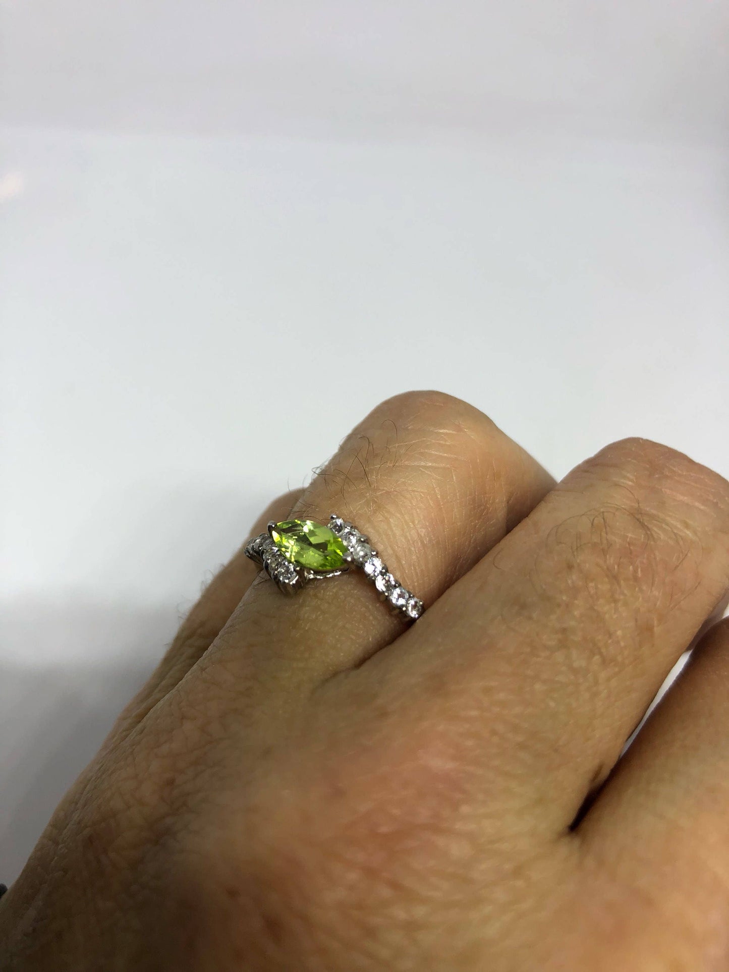 Vintage Handmade Genuine Green Peridot Filigree Setting 925 Sterling Silver Gothic Ring