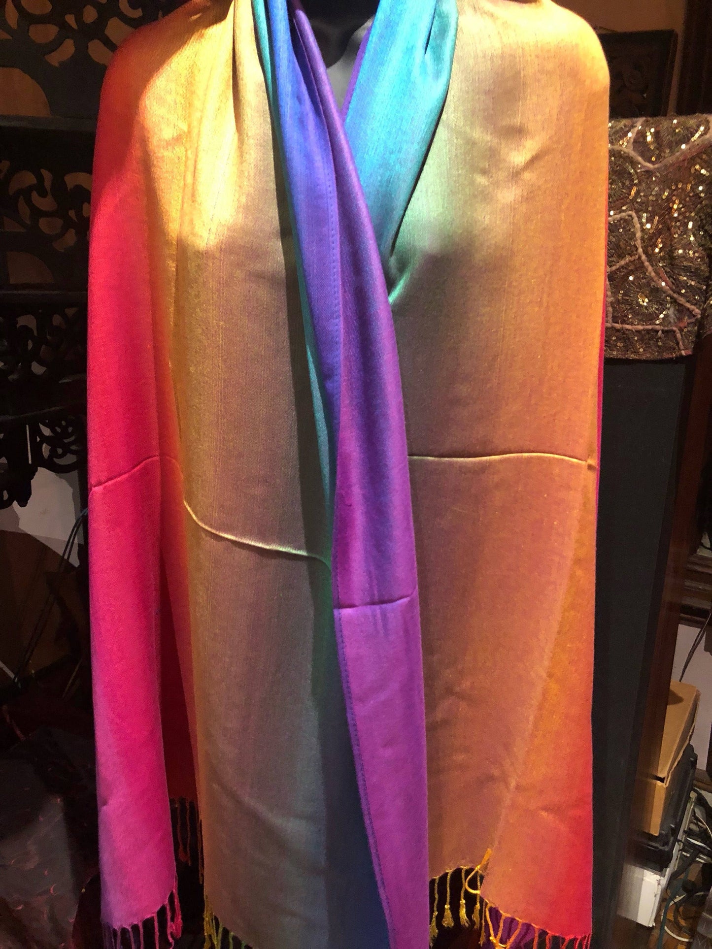 Vintage Rainbow Pride Brocade Pashmina Scarf Wrap Shawl