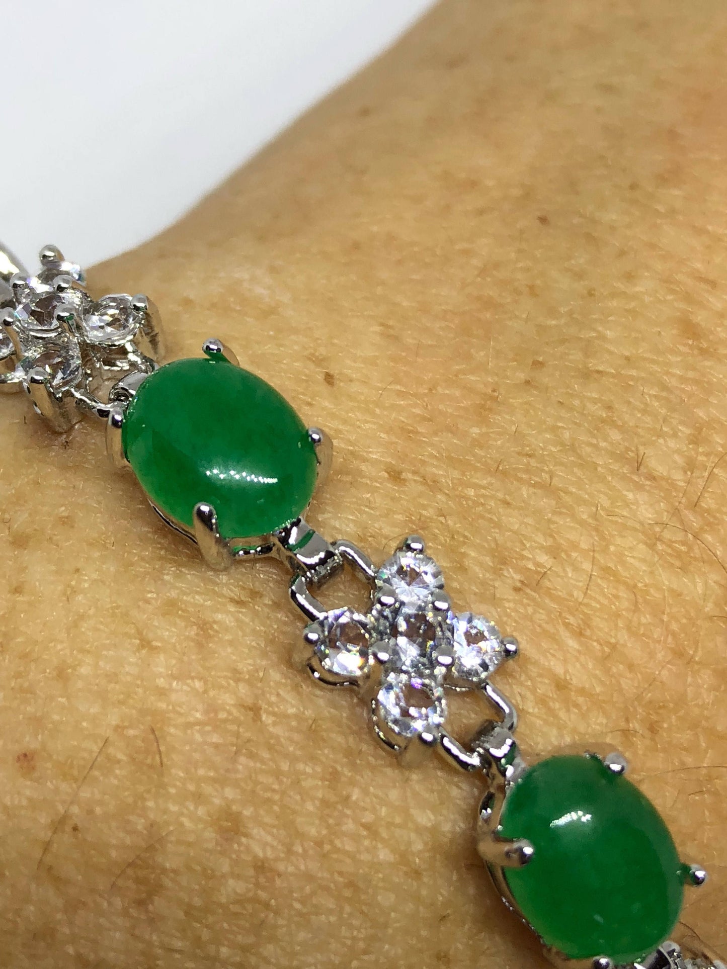 Vintage Green Jade Bracelet Silver White Bronze
