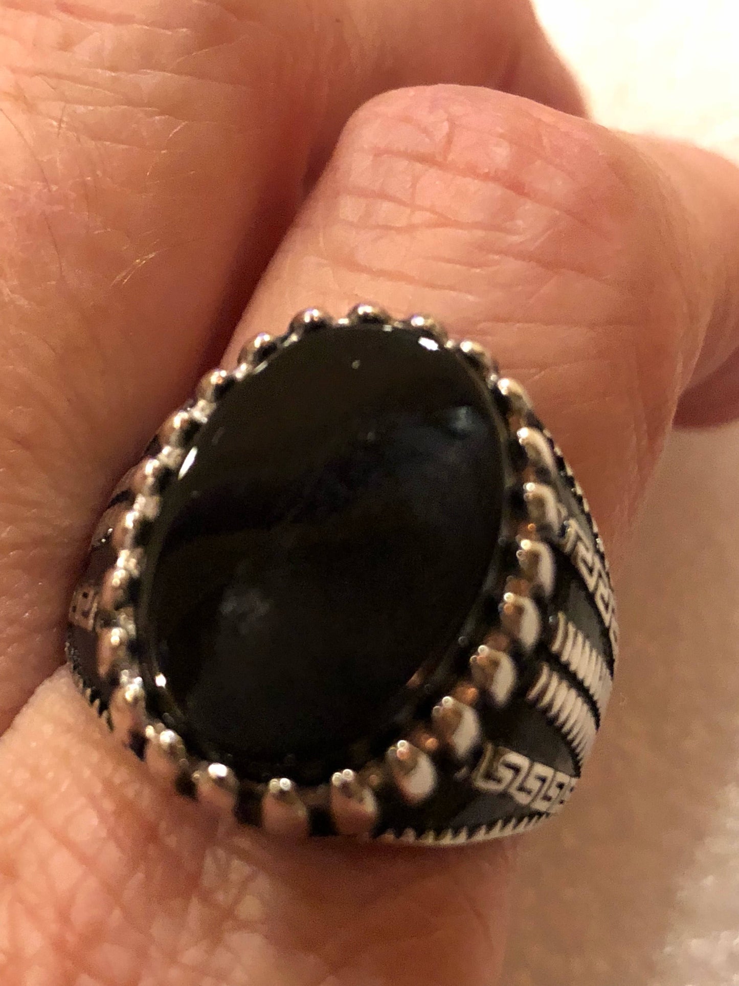 Vintage Onyx Mens Ring 925 Sterling Silver Gothic Genuine Black Onyx