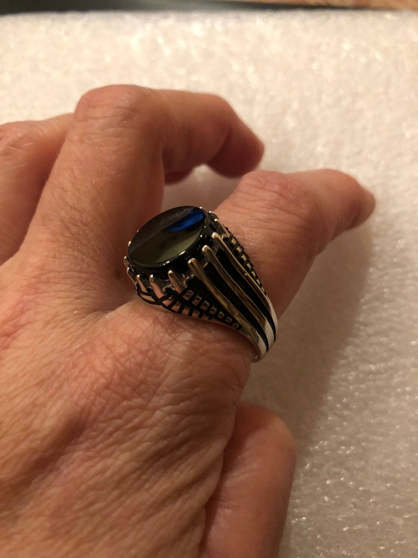 Vintage Onyx Mens Ring 925 Sterling Silver Gothic Genuine Black Onyx