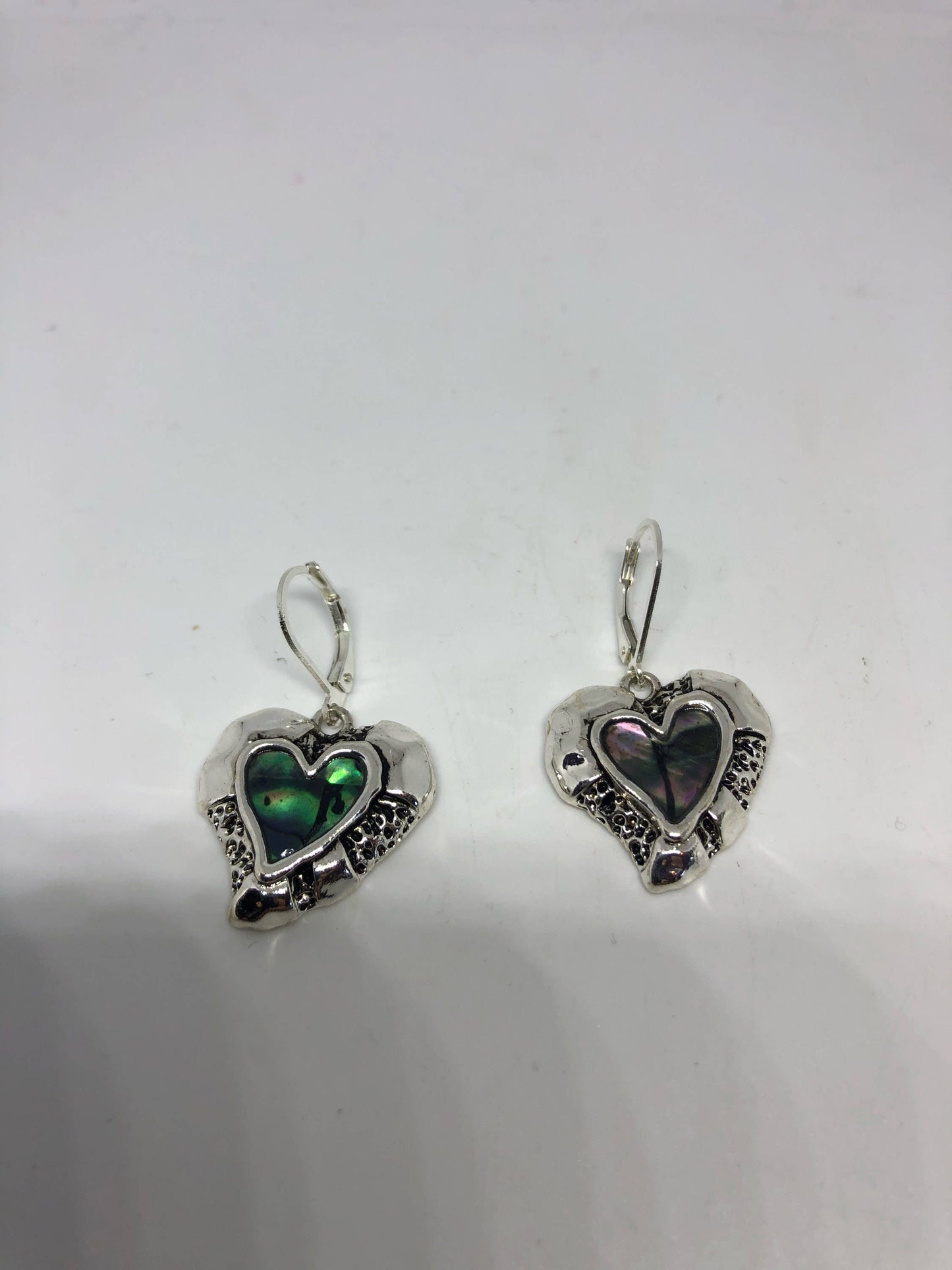 Vintage Handmade Silver Rainbow Abalone Valentine Earrings