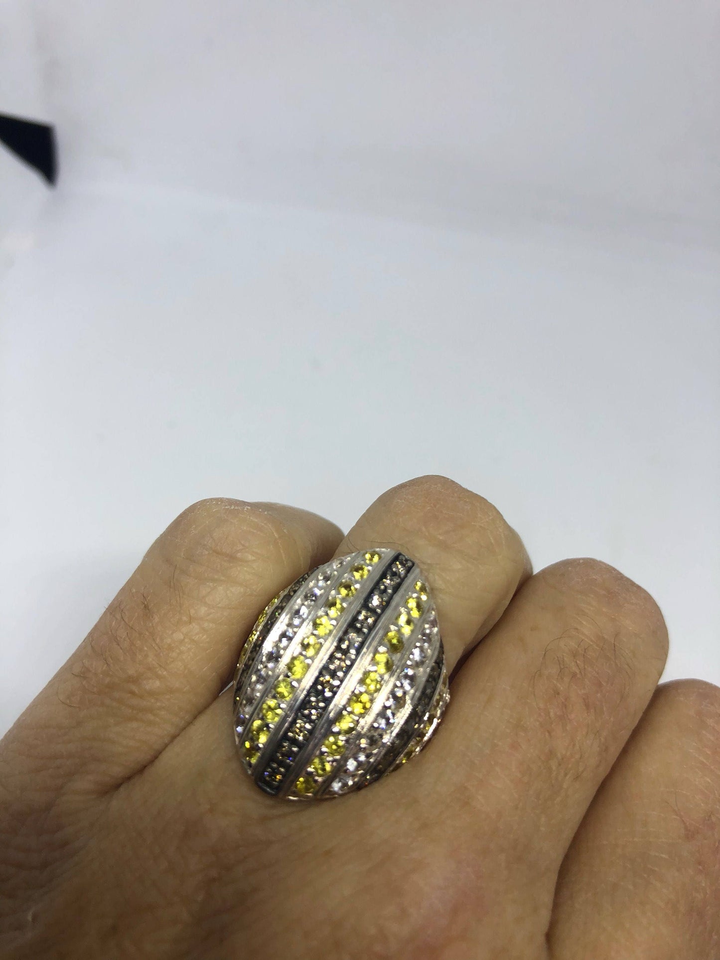 Vintage Smoky CZ & Quartz Ring, 925 Sterling Silver, Size 7