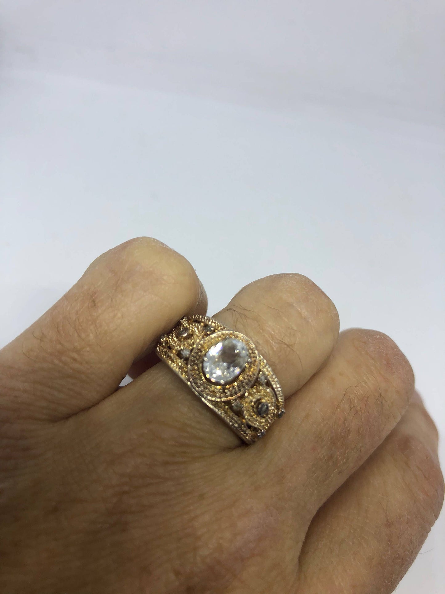 Vintage Clear White Sapphire 925 Sterling Silver Small Cocktail Ring