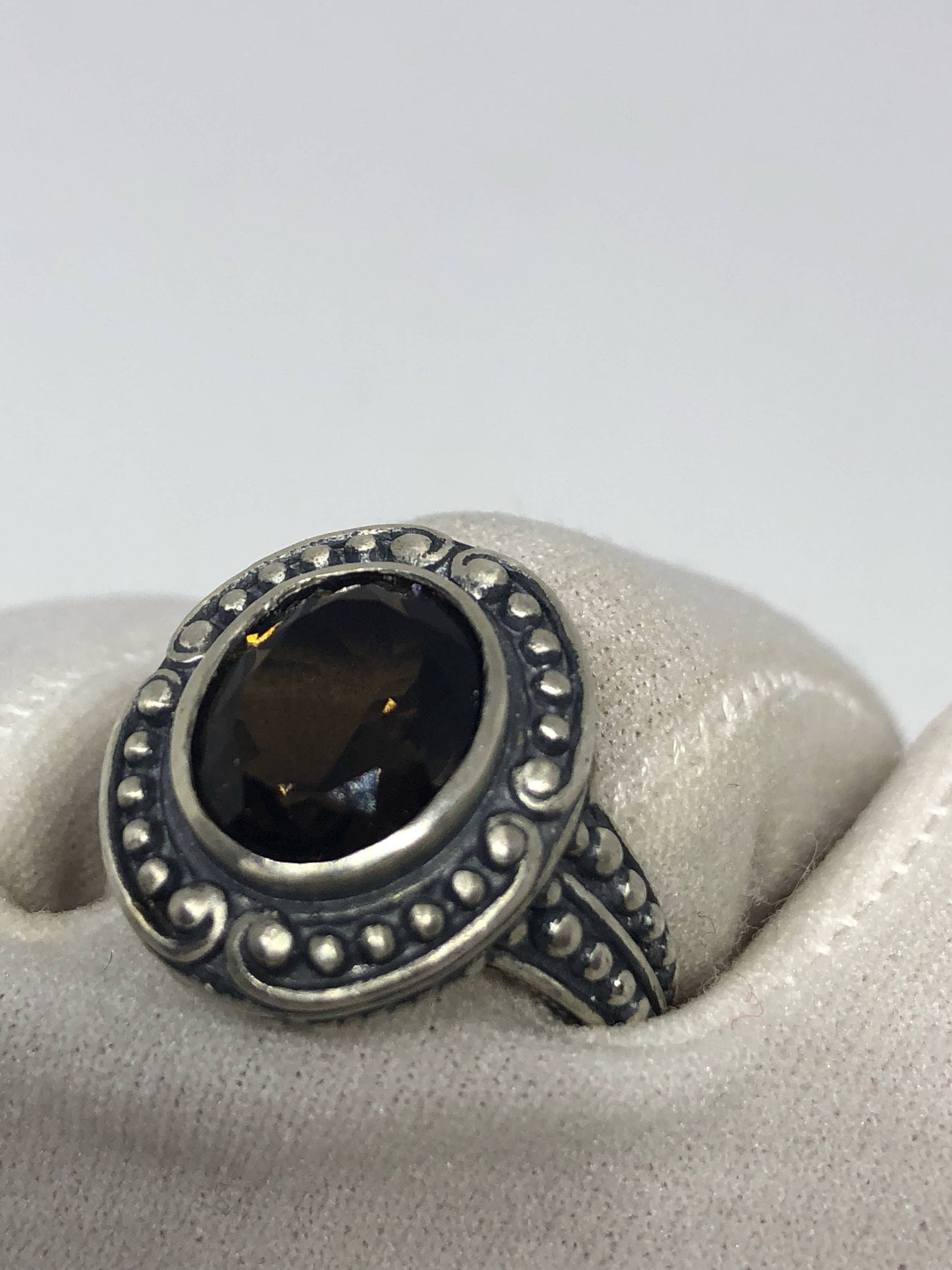 Vintage Smoky Topaz Ring 925 Sterling Silver