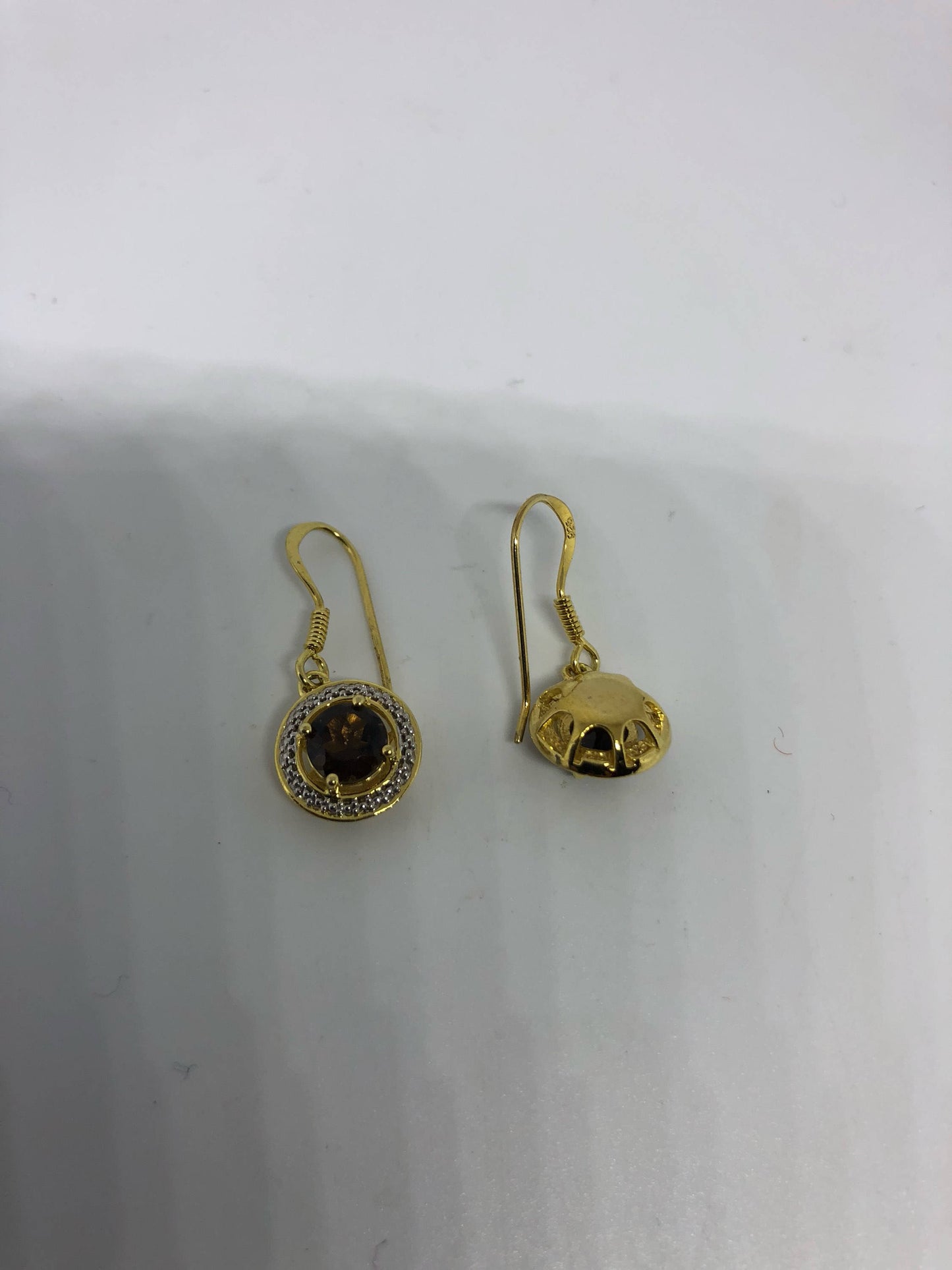 Vintage Brown Smoky Topaz 925 Sterling Silver drop Earrings
