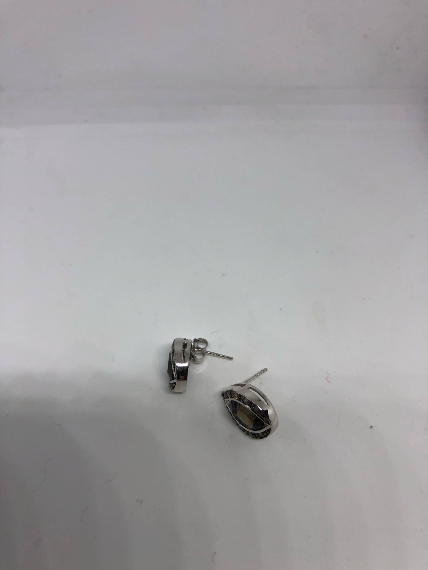 Vintage Brown Smoky Topaz 925 Sterling Silver Stud Earrings