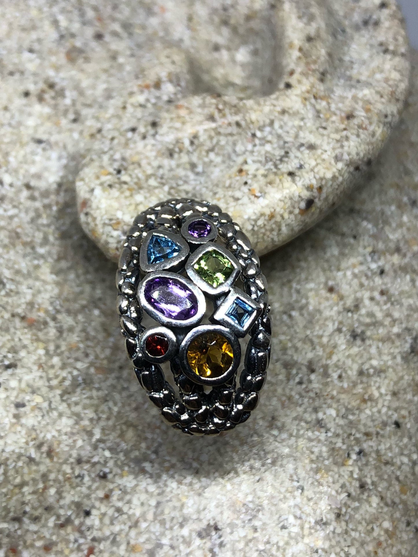 Vintage Mixed Genuine Citrine Gemstone Filigree 925 Sterling Silver Dangle Chandelier Earrings