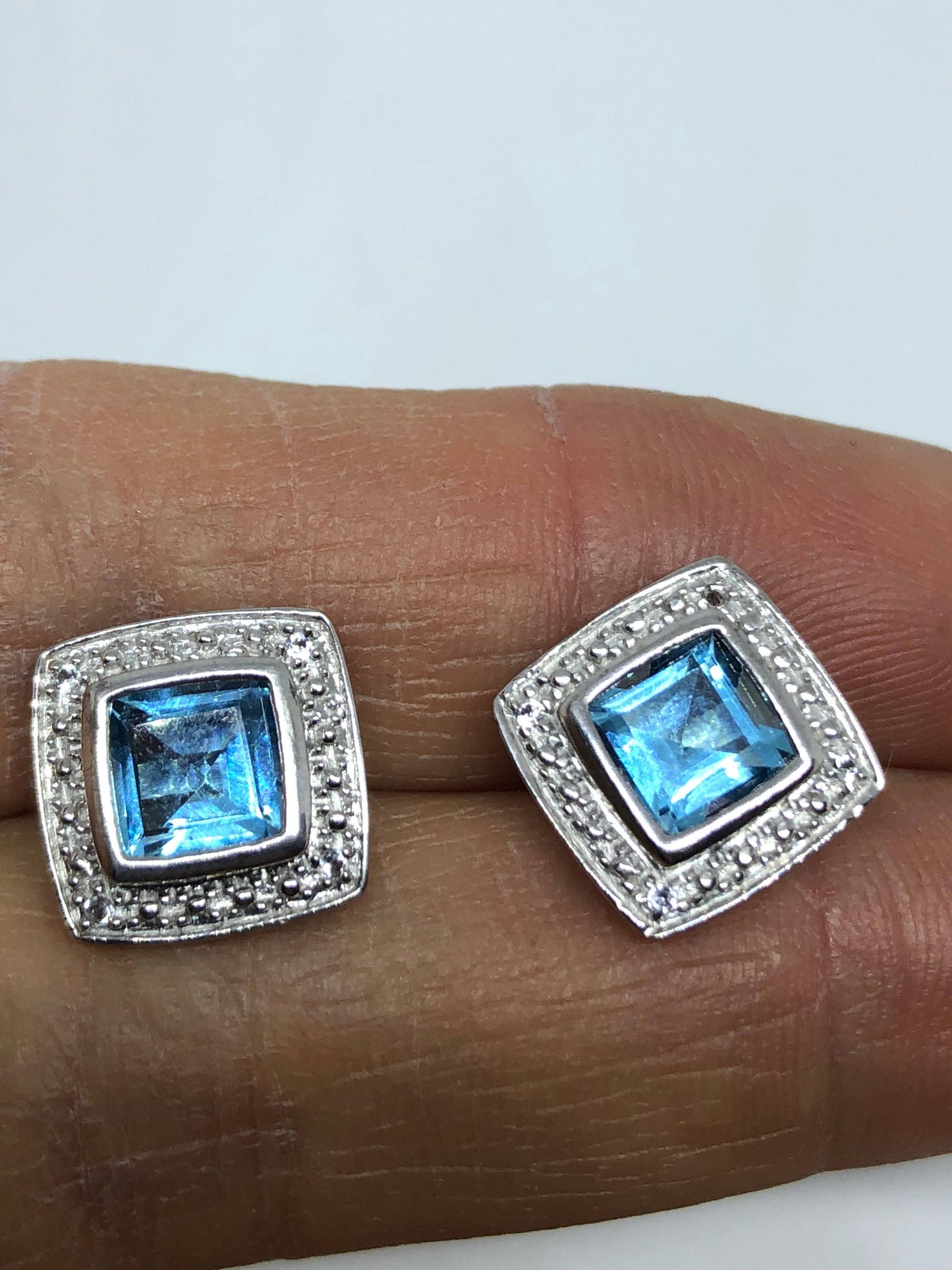 Vintage Mixed Genuine Blue Topaz Gemstone Filigree 925 Sterling Silver Earrings