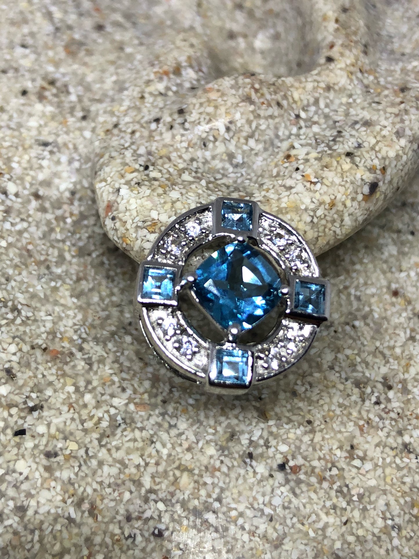 Vintage Mixed Genuine Blue Topaz Gemstone Filigree 925 Sterling Silver Earrings