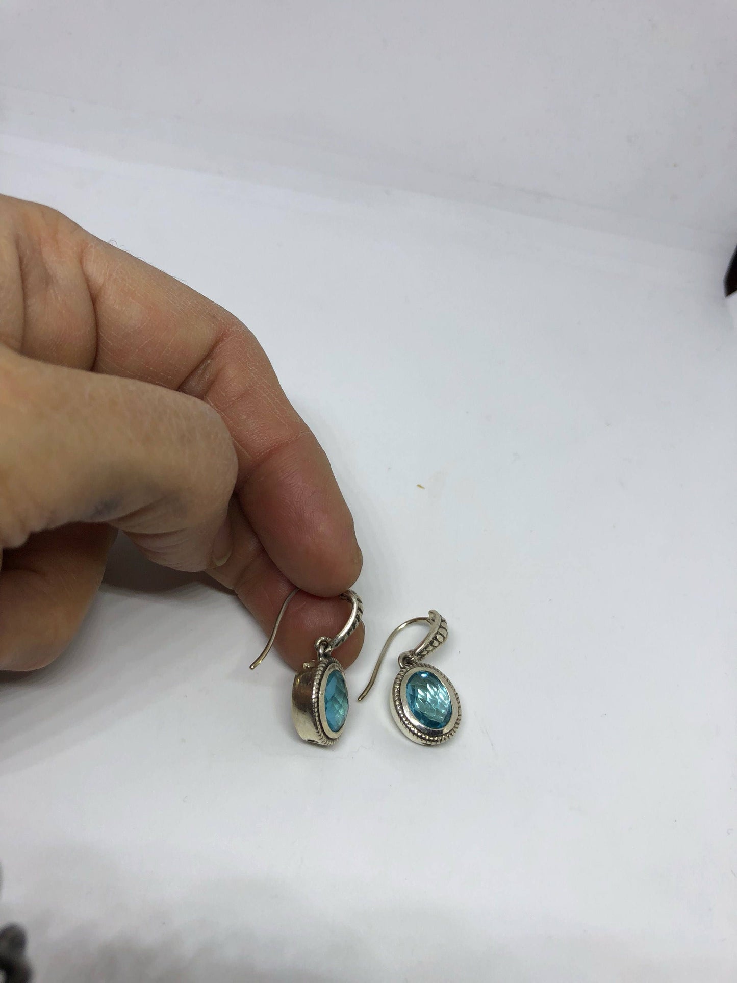 Vintage Mixed Genuine Blue Topaz Gemstone Filigree 925 Sterling Silver Earrings