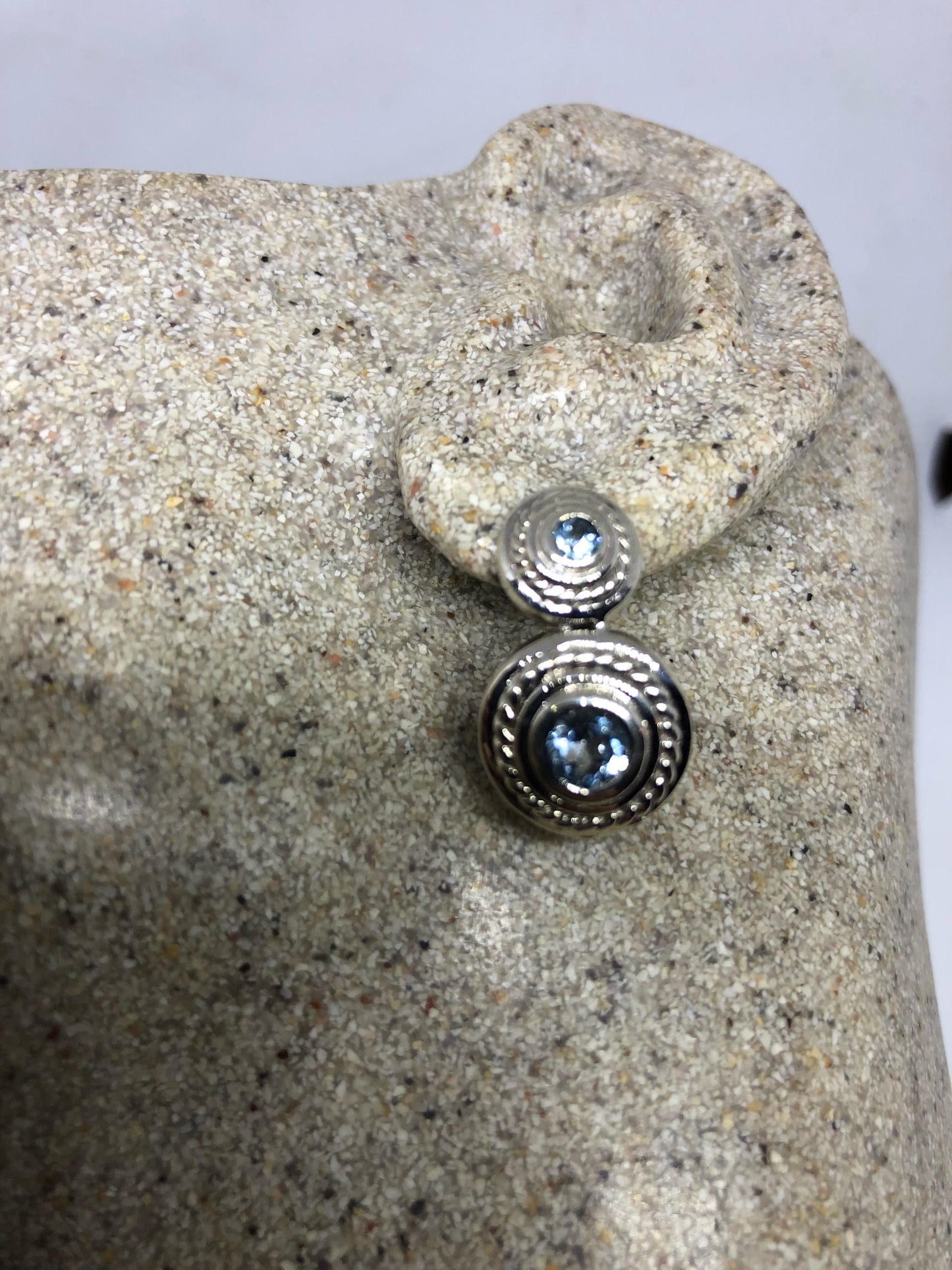 Vintage Mixed Genuine Blue Topaz Gemstone Filigree 925 Sterling Silver Earrings