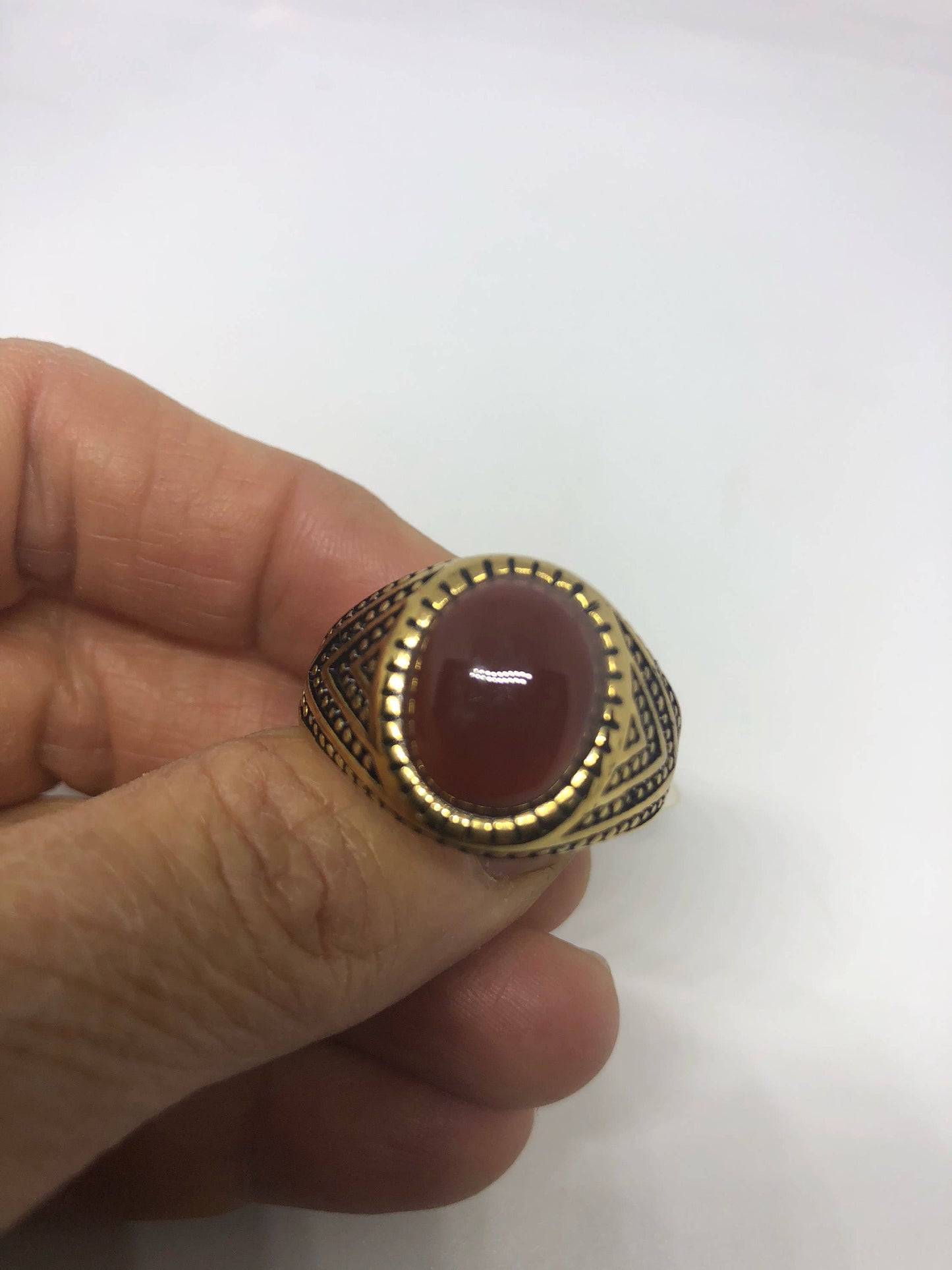 Vintage Gold Detailed Red Carnelian Mens Ring