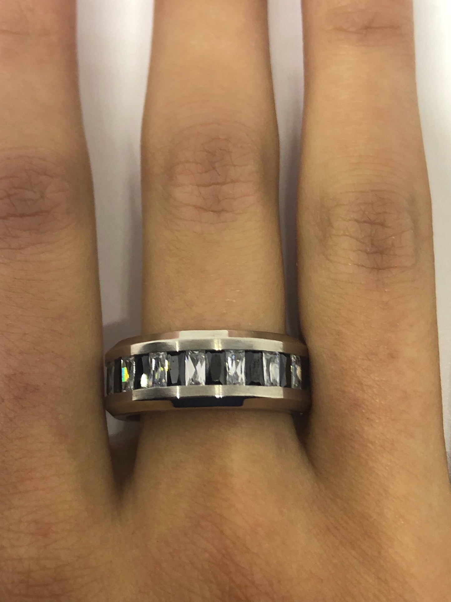 Vintage Blue Austrian Crystal Silver Stainless Steel Eternity Ring