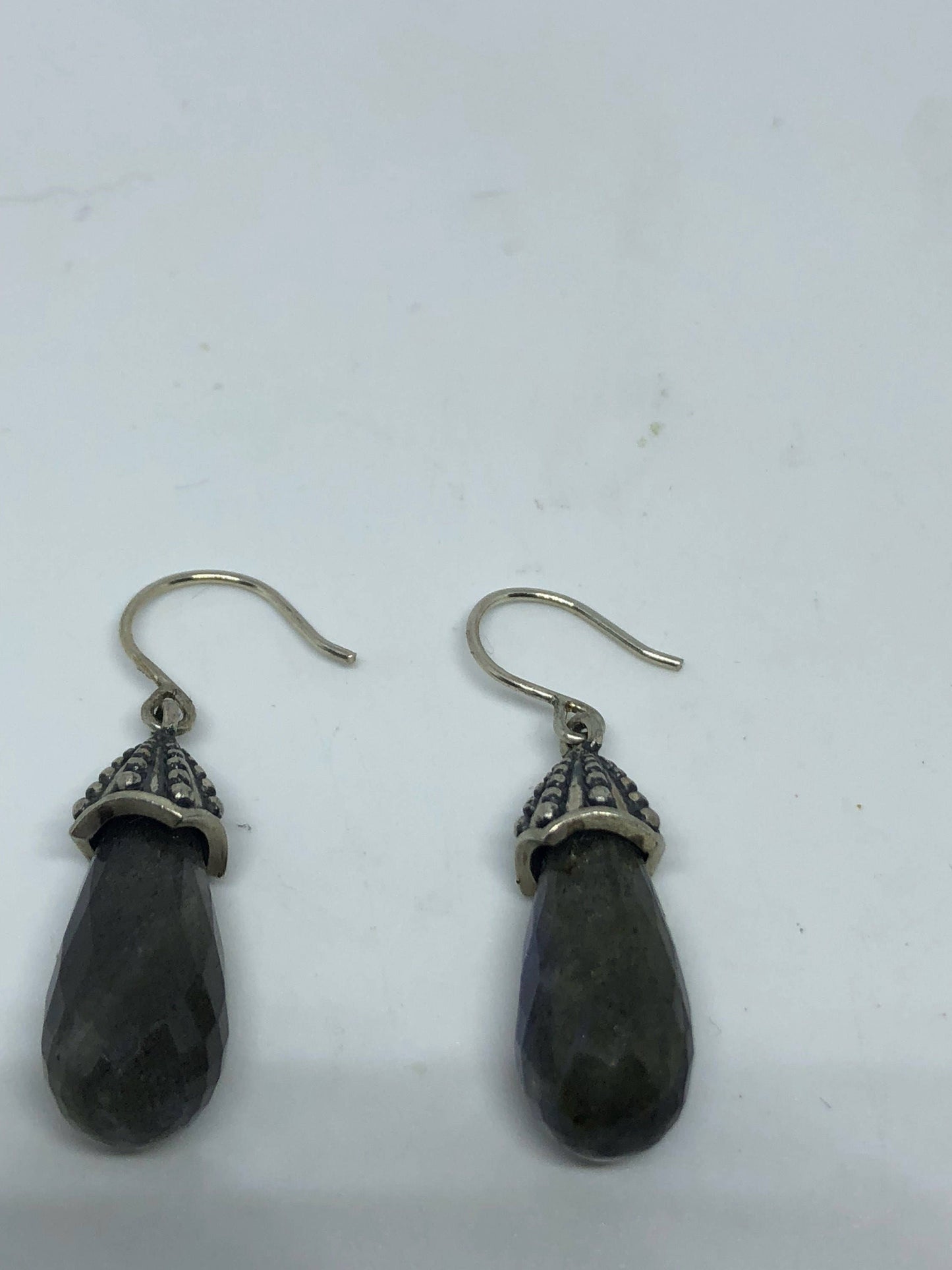 Vintage Genuine Blue Rainbow Labradorite Gemstone Filigree Sterling Silver Chandelier Earrings