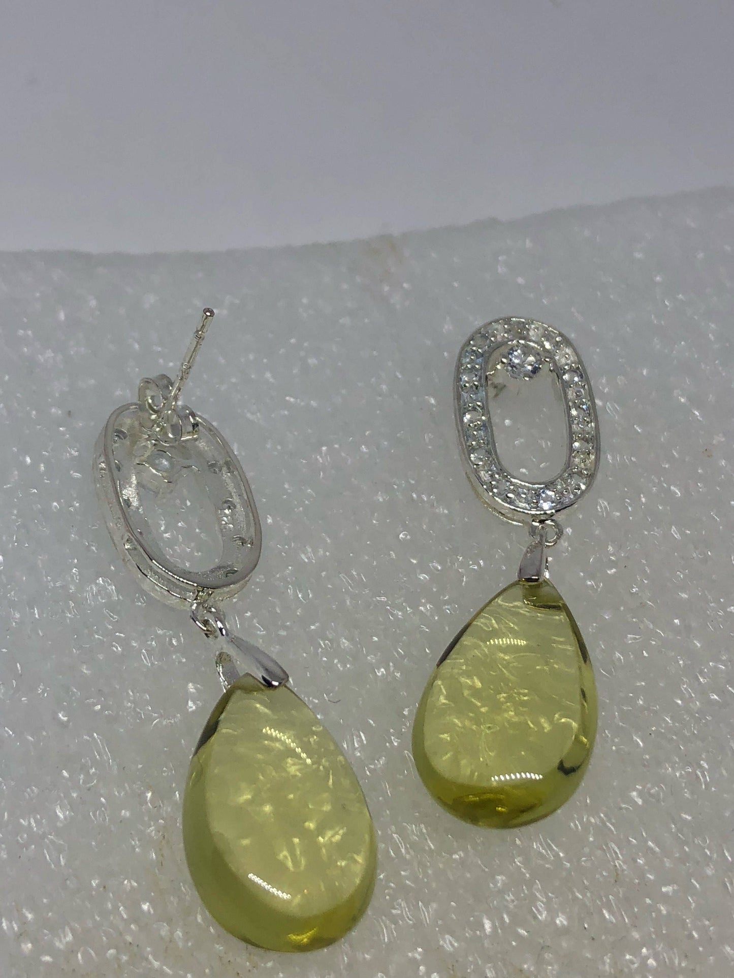 Vintage Genuine Citrine Gemstone 925 Sterling Silver Deco drop Earrings