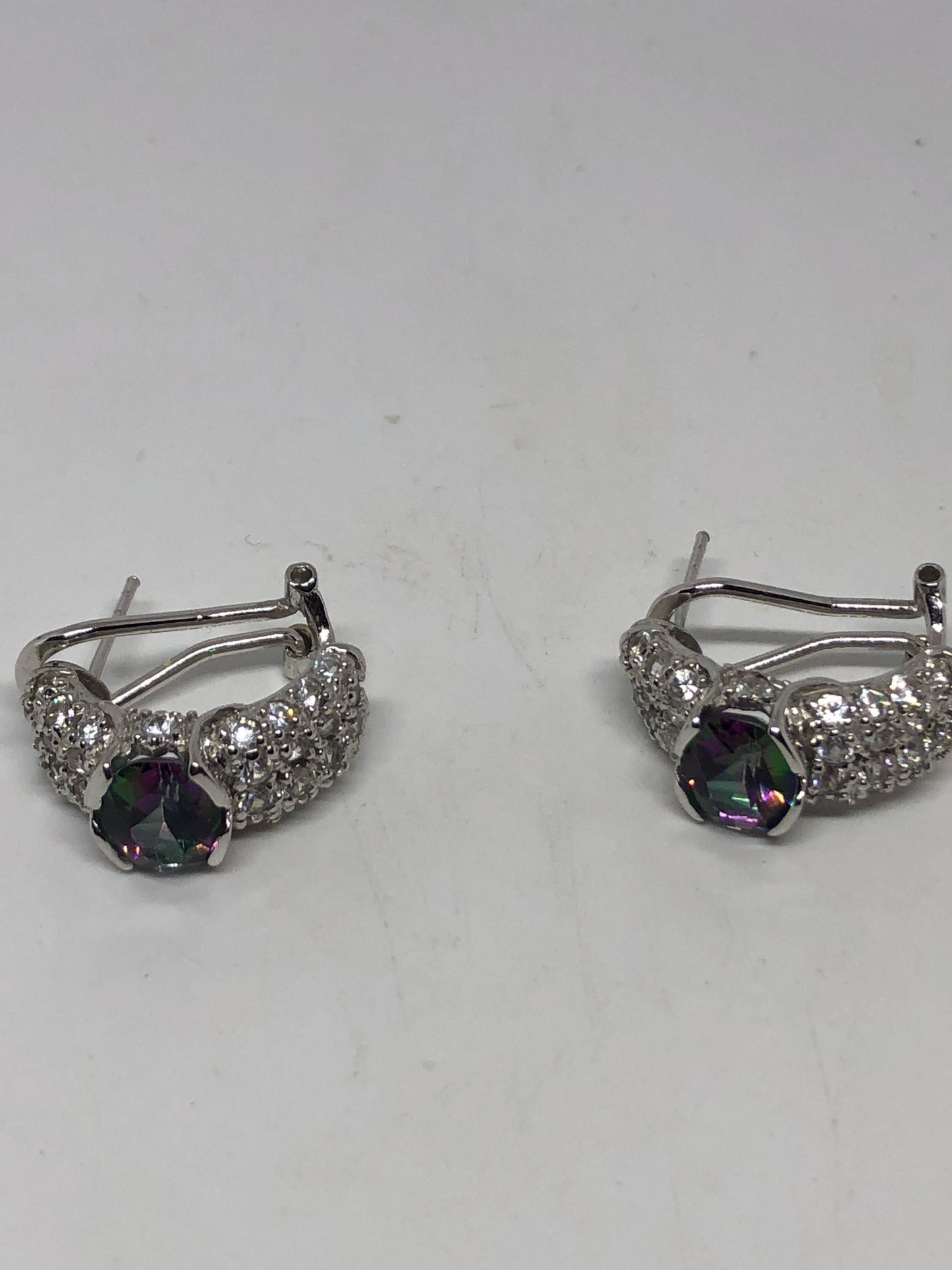 Vintage Blue Mystic Topaz Earrings 925 Sterling Silver Stud button