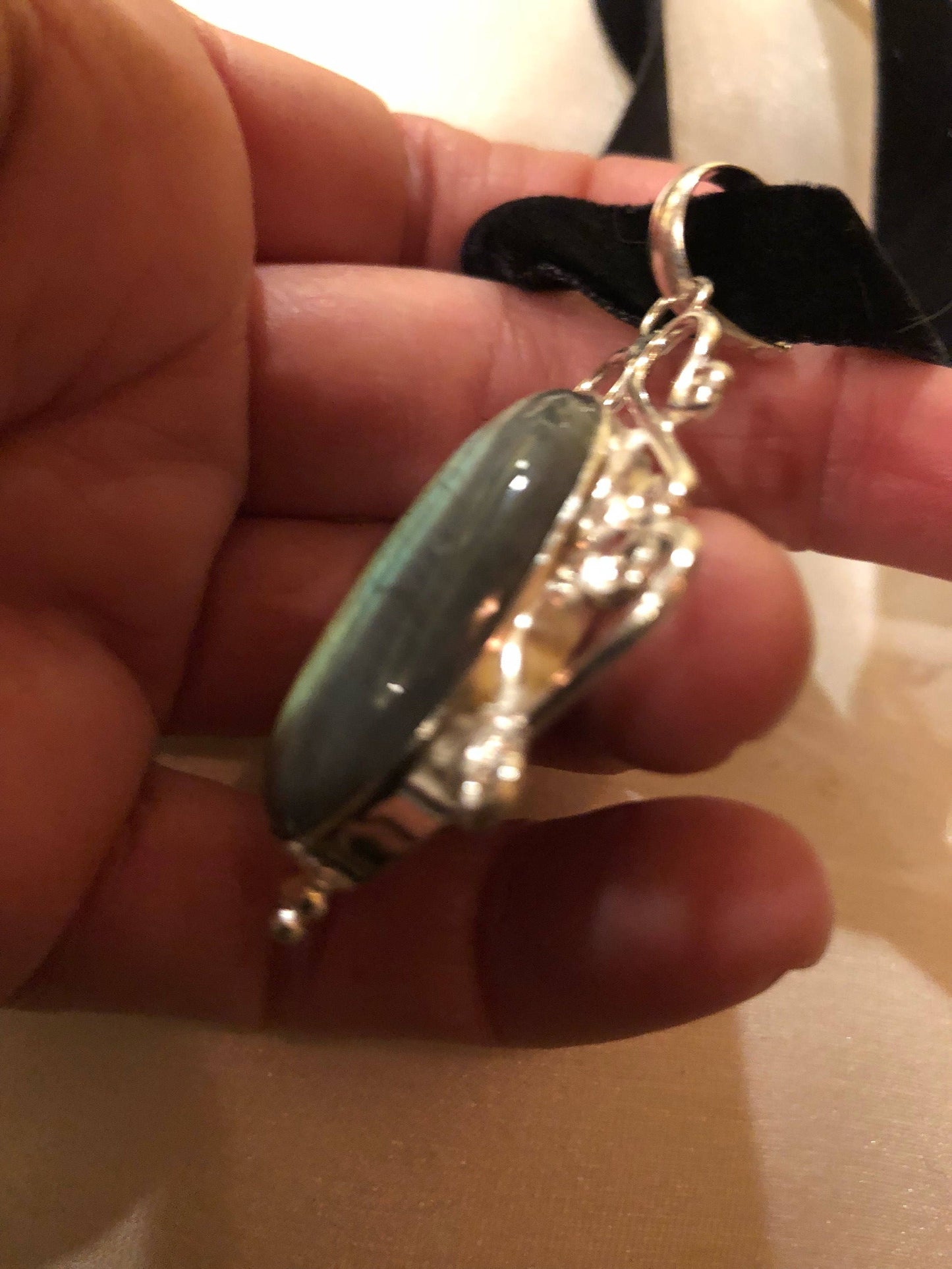 Vintage Silver Genuine Labradorite Gemstone Necklace.