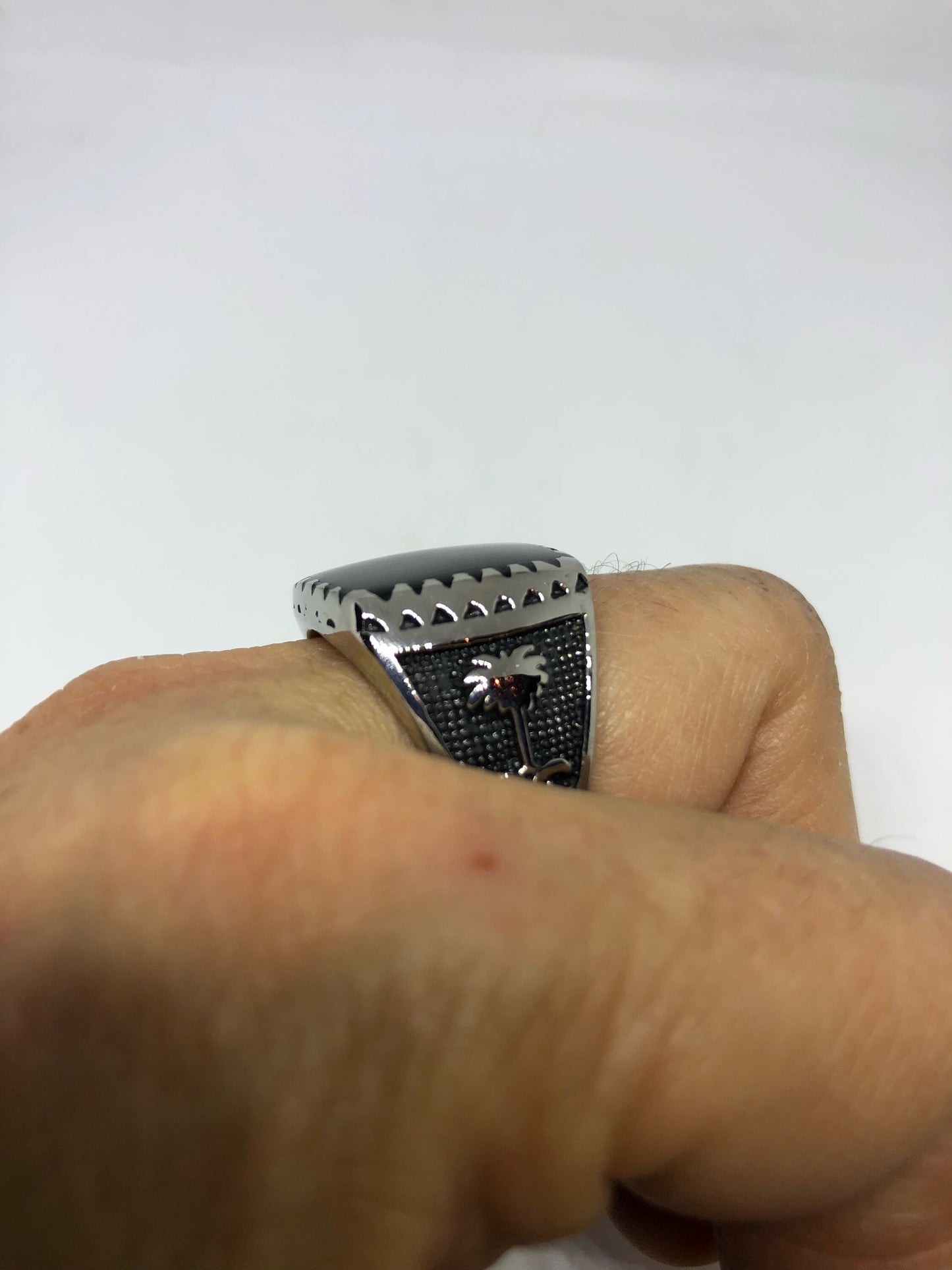Vintage Gothic Black Onyx Stainless Steel Mens Ring