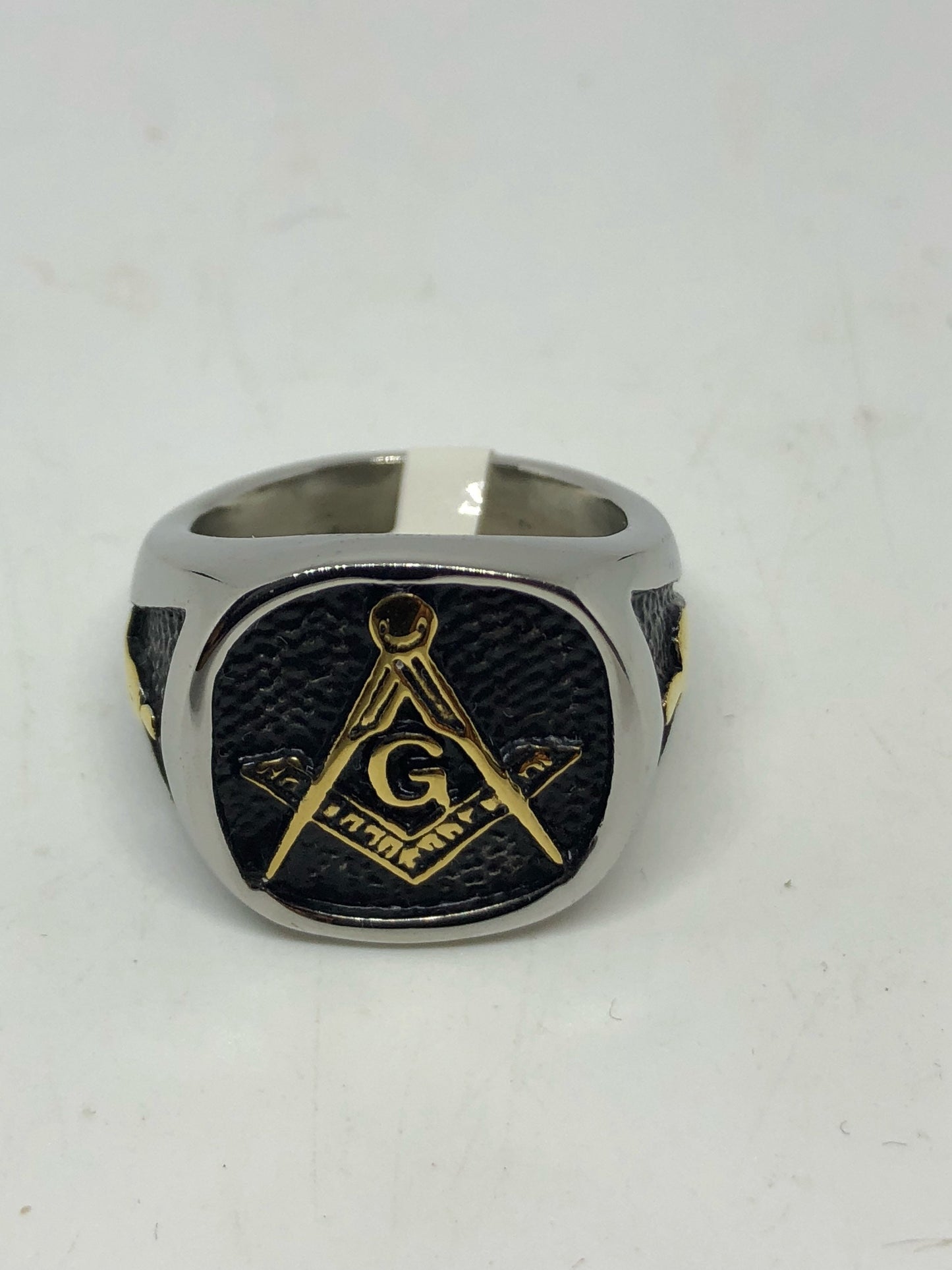 Vintage Gothic Silver Stainless Steel Free Mason G Mens Ring