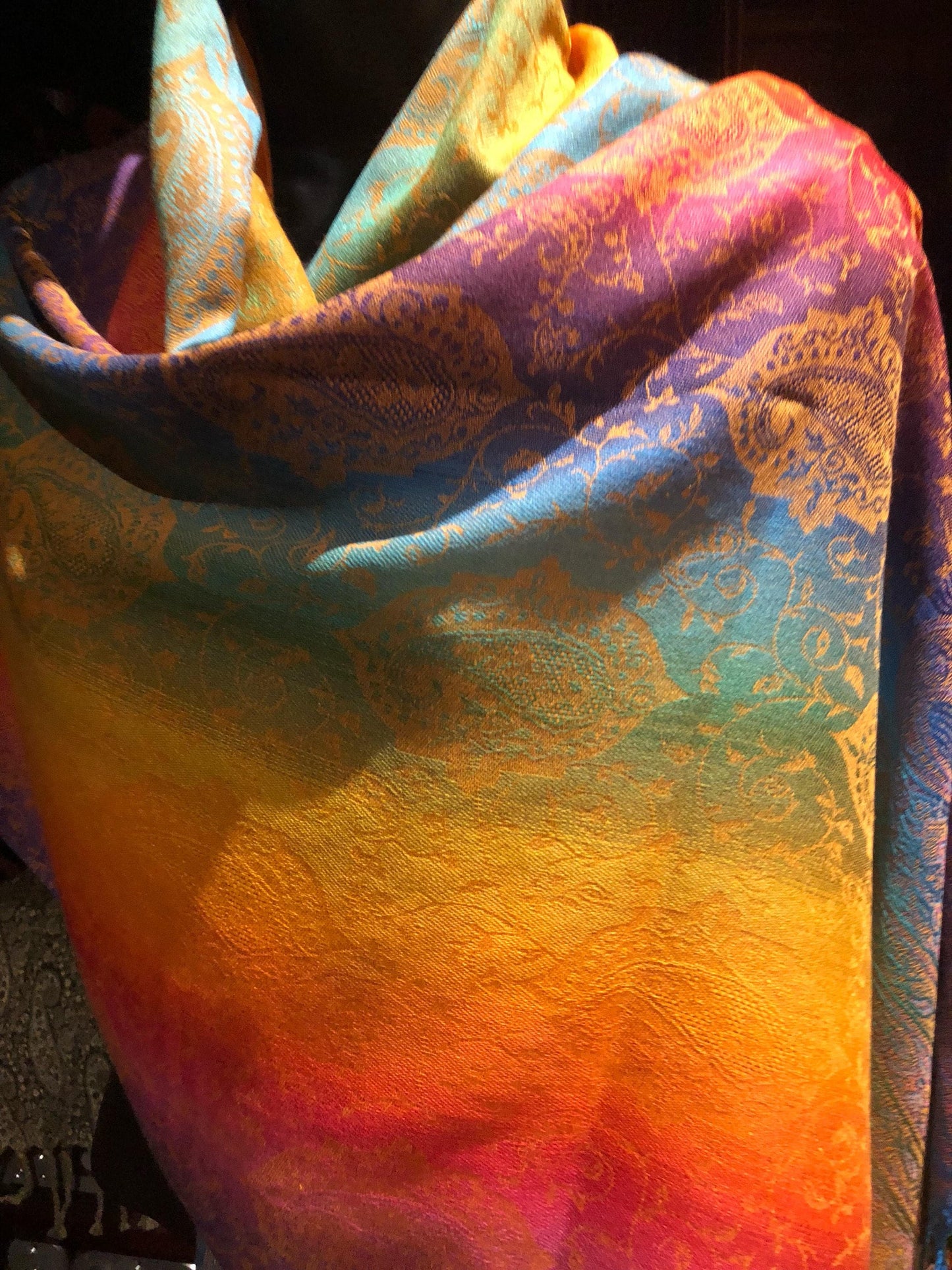 Vintage Rainbow Paisley Brocade Pashmina Scarf Wrap Shawl