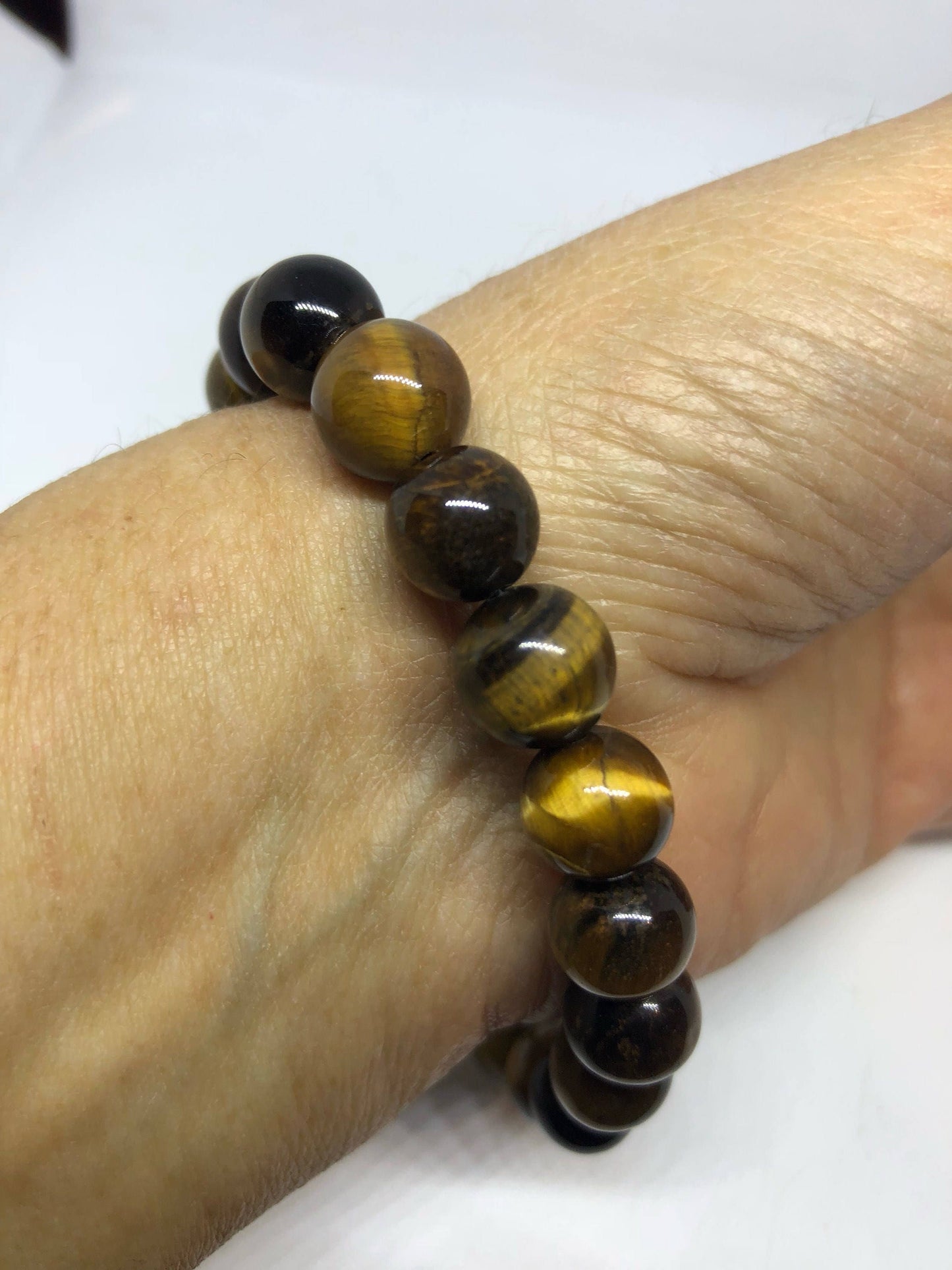 Vintage Style Unisex Mens tigers eye Stretch Skull Bracelet