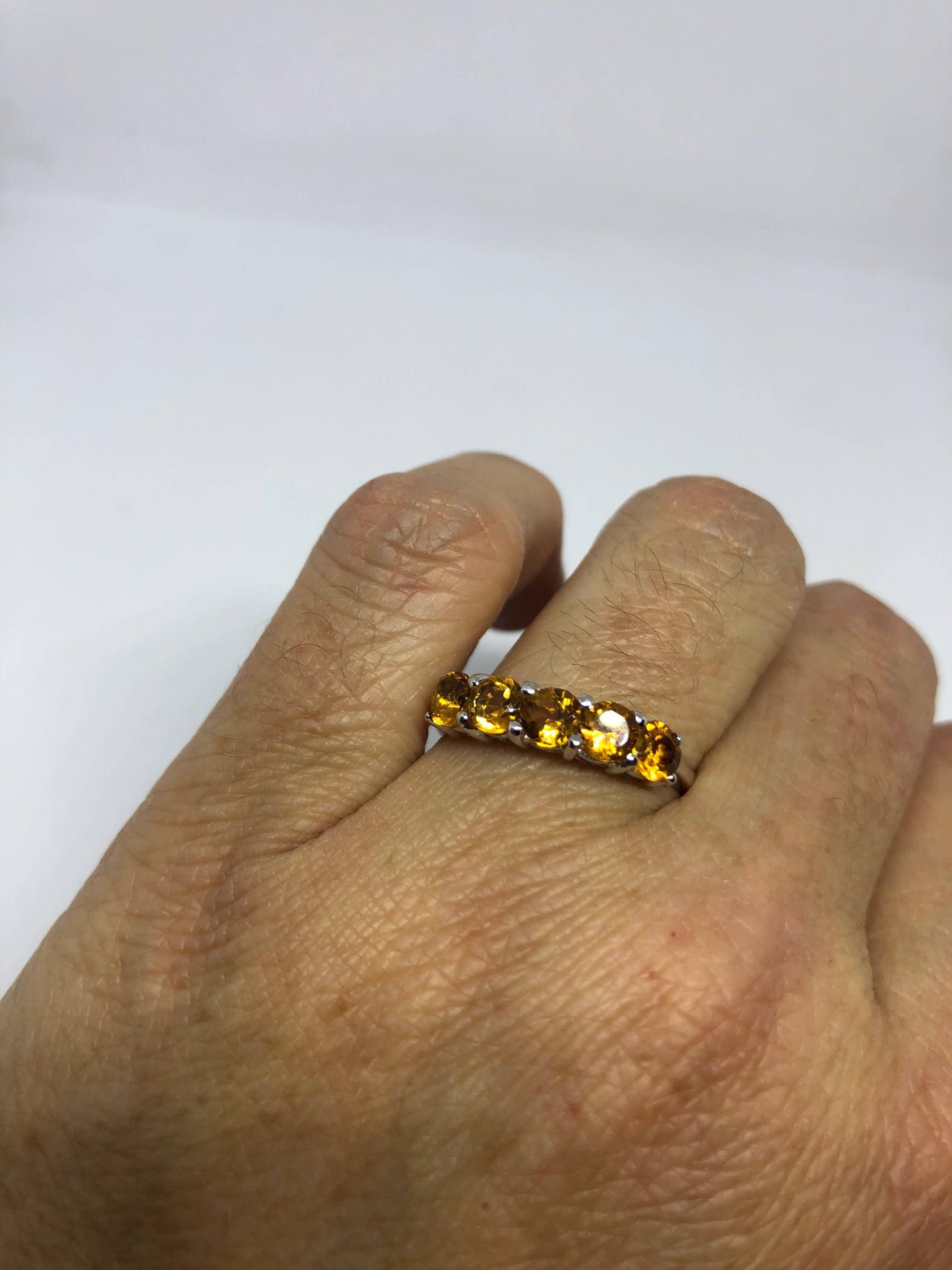 Vintage Golden Citrine Ring Deco 925 Sterling Silver
