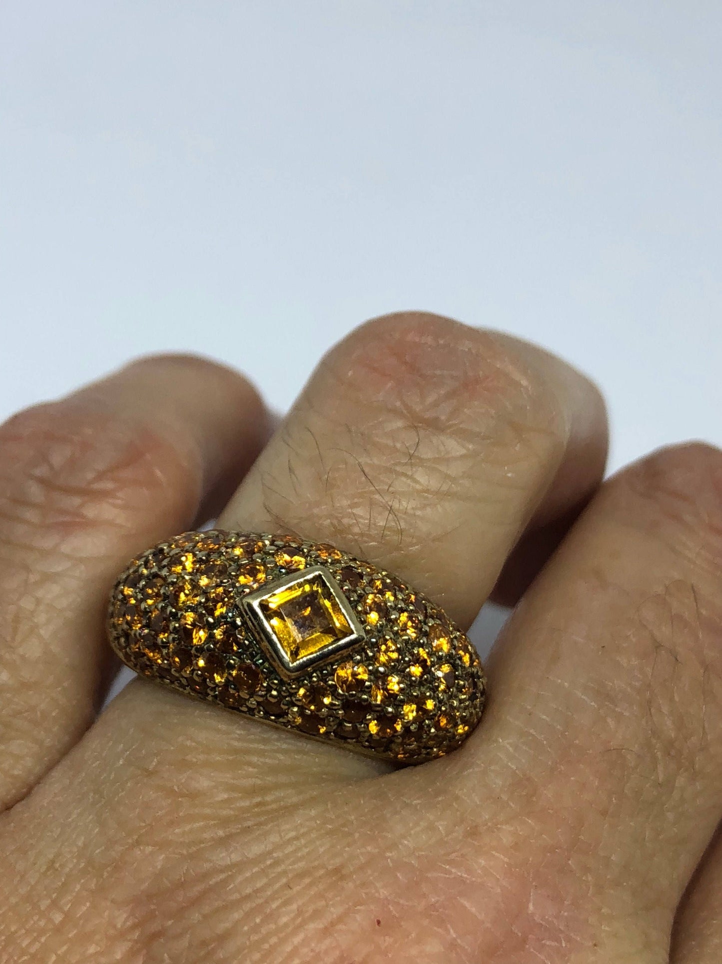 Vintage Golden Citrine Ring Deco 925 Sterling Silver