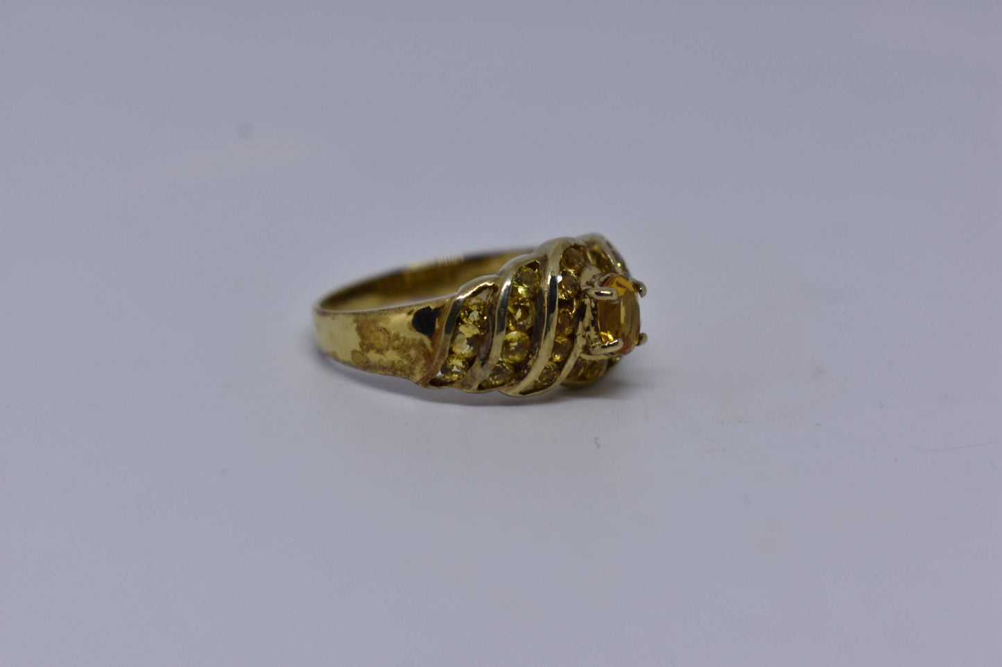 Vintage Golden Citrine Ring Deco 925 Sterling Silver