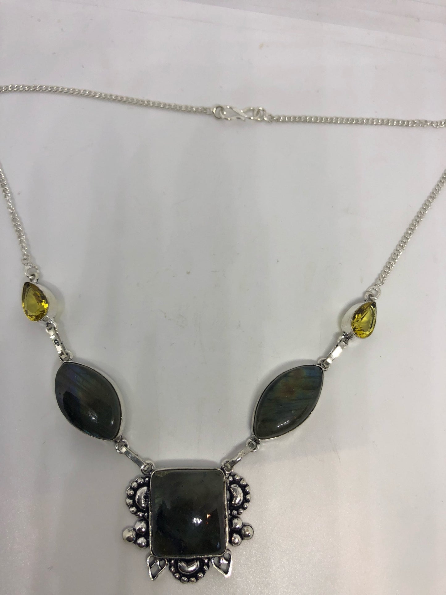 Vintage Green Labradorite Silver Necklace Choker