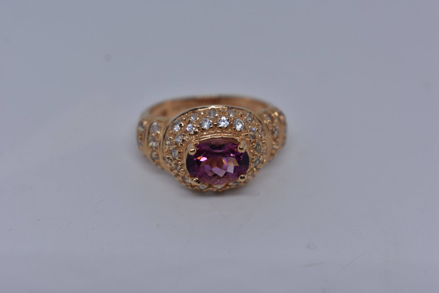 Vintage Bohemian Rhodolite Garnet White Sapphire 925 Sterling Silver Rose Gold Ring