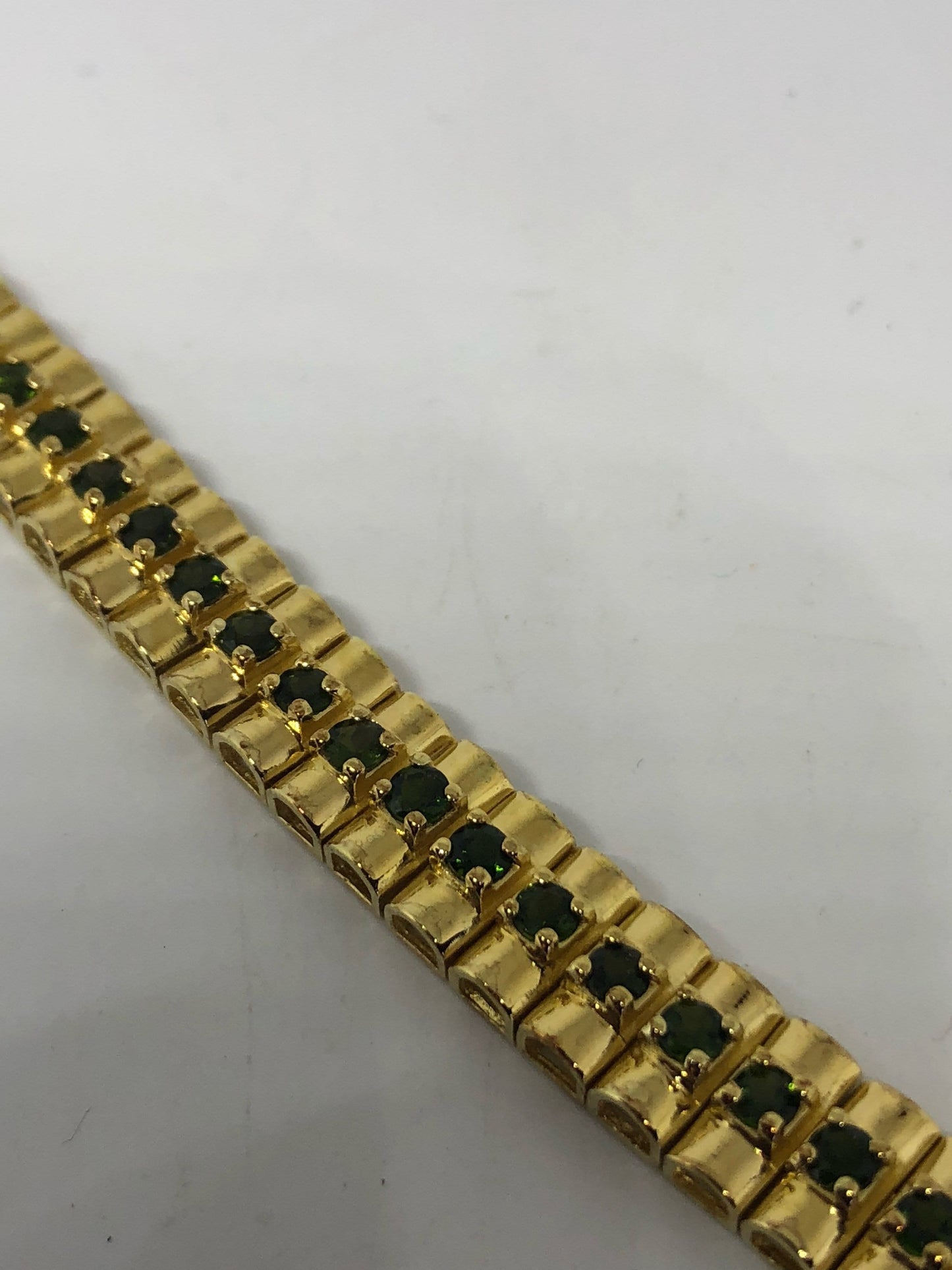 Vintage Victorian Style Sterling Silver Filigree Green Tourmaline Bracelet