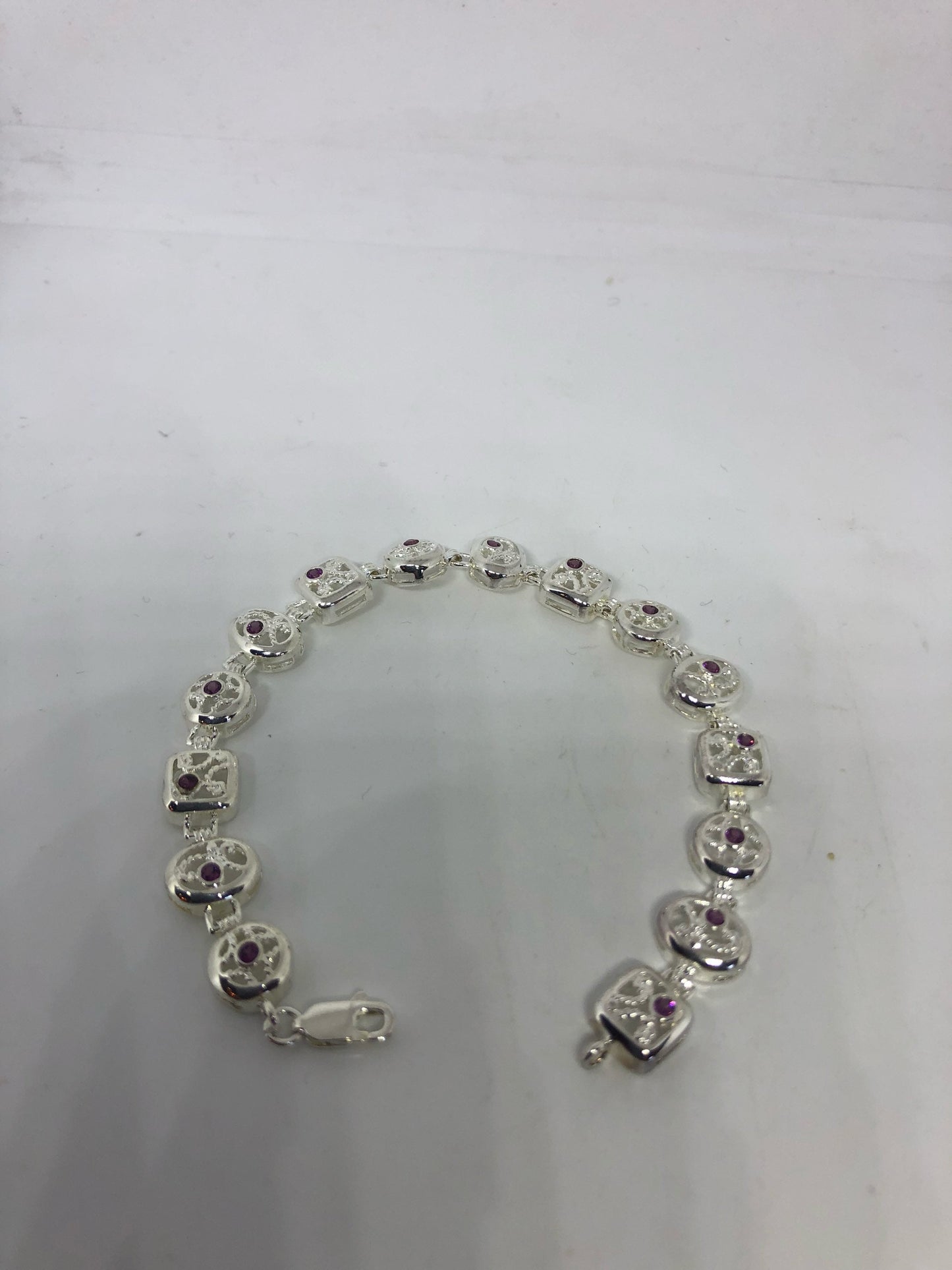 Vintage Handmade Pink Tourmaline 925 Sterling Silver Tennis Bracelet