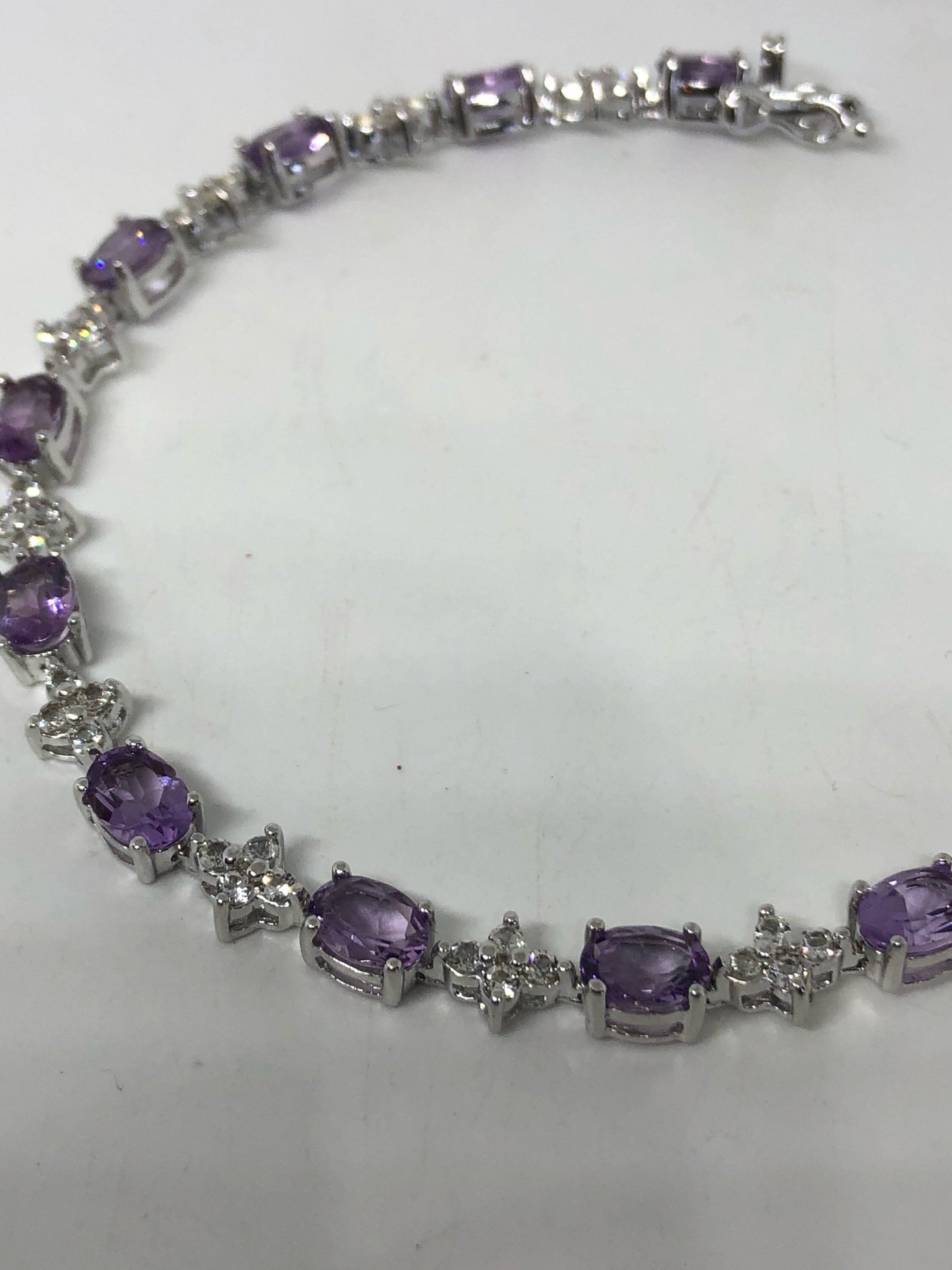 Vintage Purple Amethyst Tennis Bracelet in 925 Sterling Silver