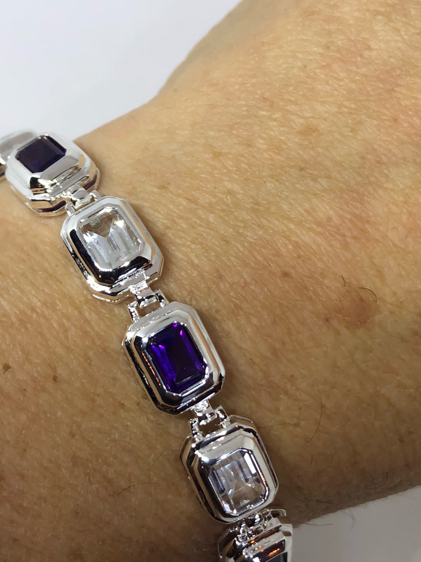Handmade Genuine Purple Amethyst and white sapphire 925 Sterling Silver Tennis Bracelet
