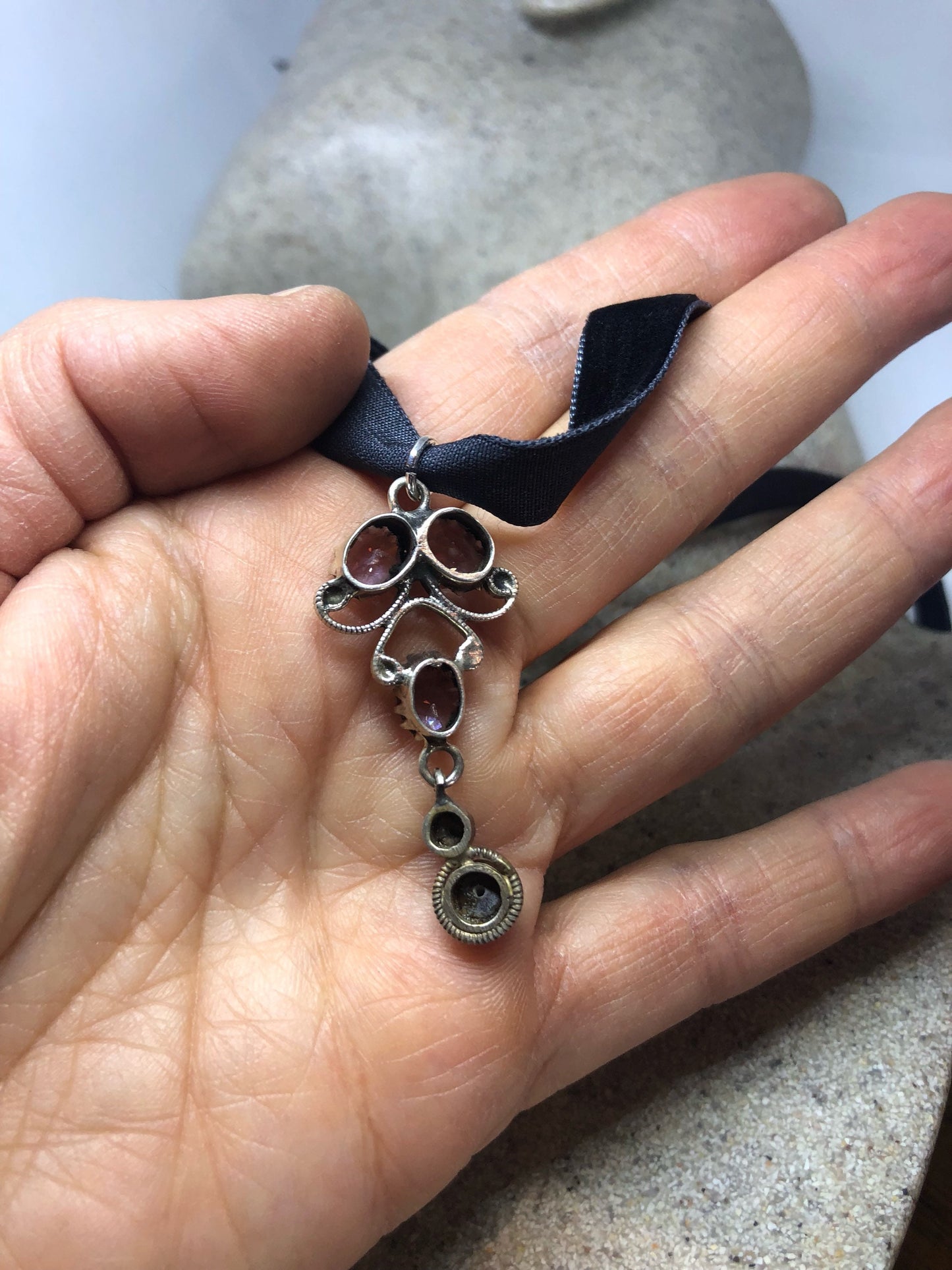 Vintage 925 Sterling Silver Purple Amethyst Pendant Necklace