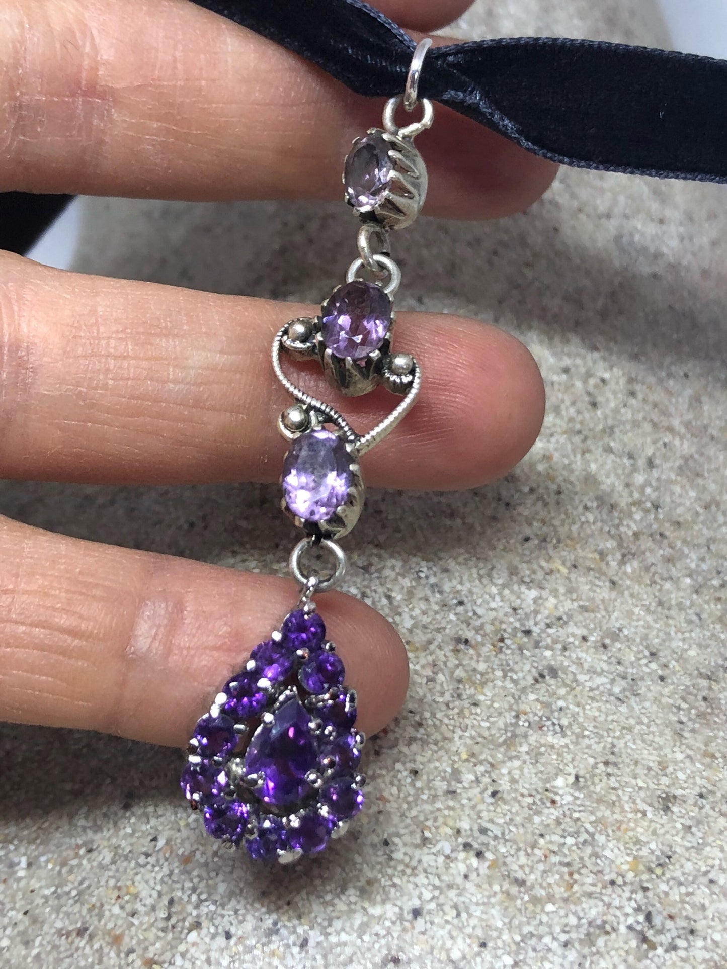 Vintage 925 Sterling Silver Purple Amethyst Pendant Necklace